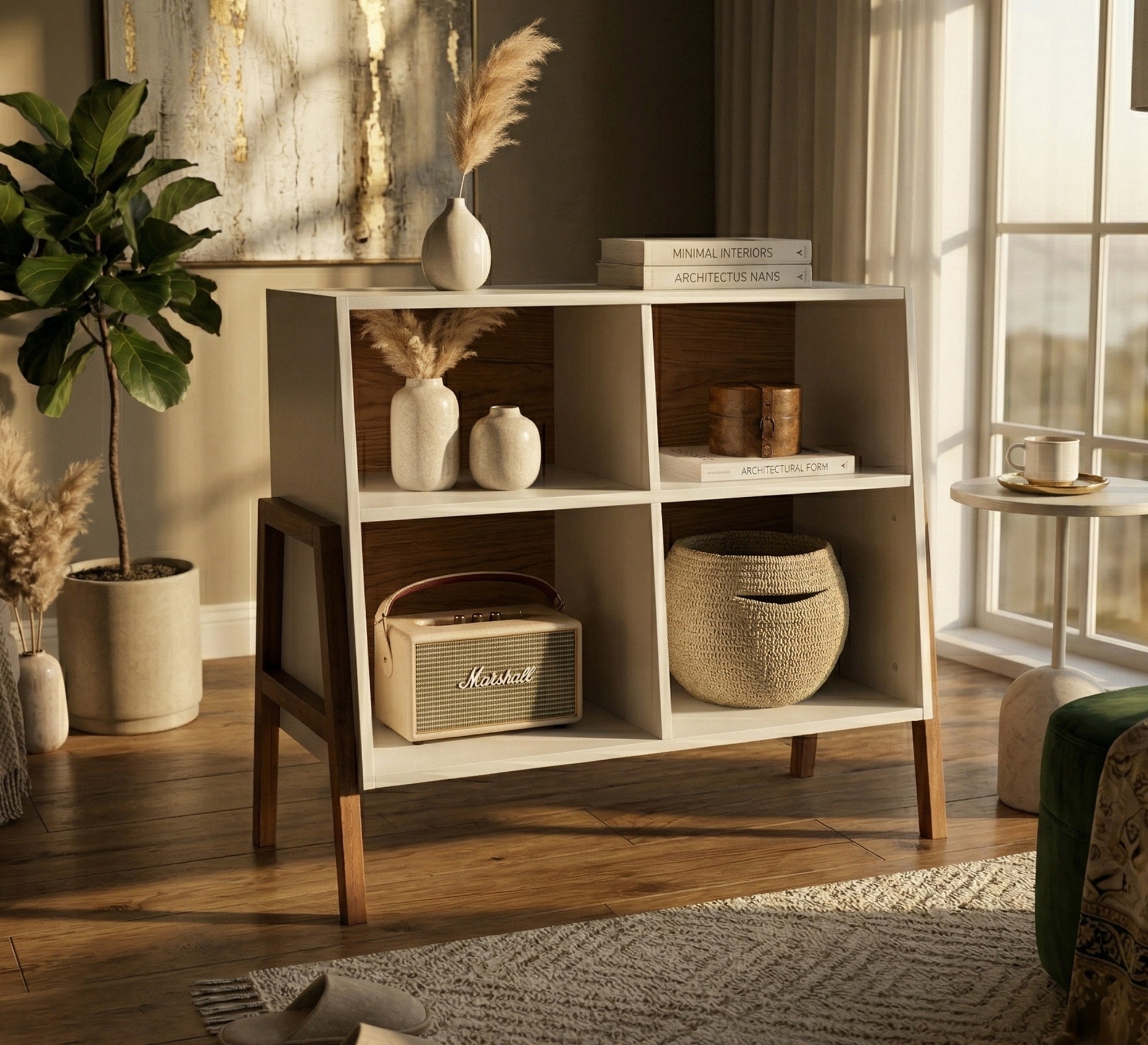 Modern display cabinet with slanted wooden legs - Vitrine Furniture - Office Bookcases