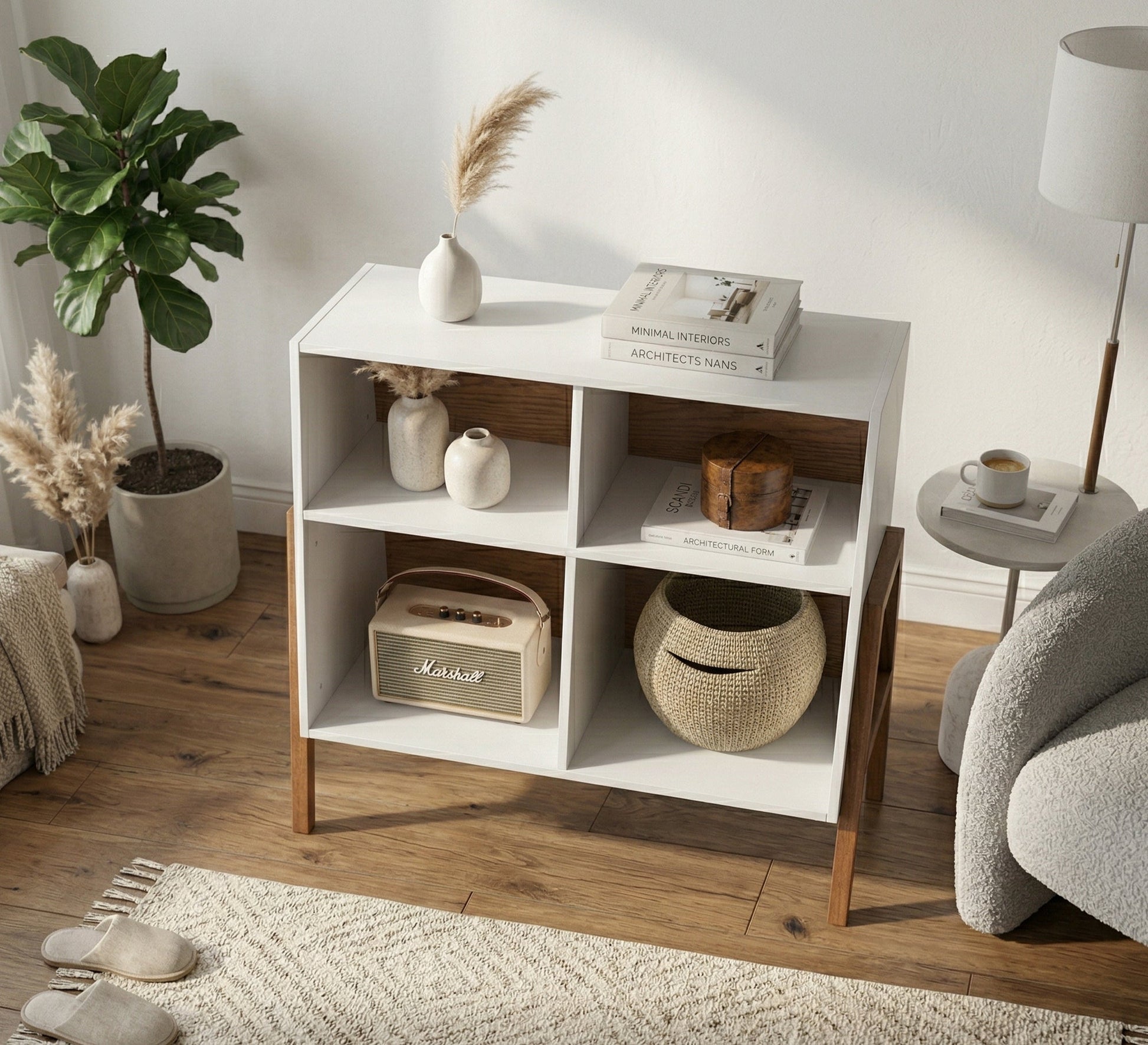 Modern display cabinet with slanted wooden legs - Vitrine Furniture - Office Bookcases