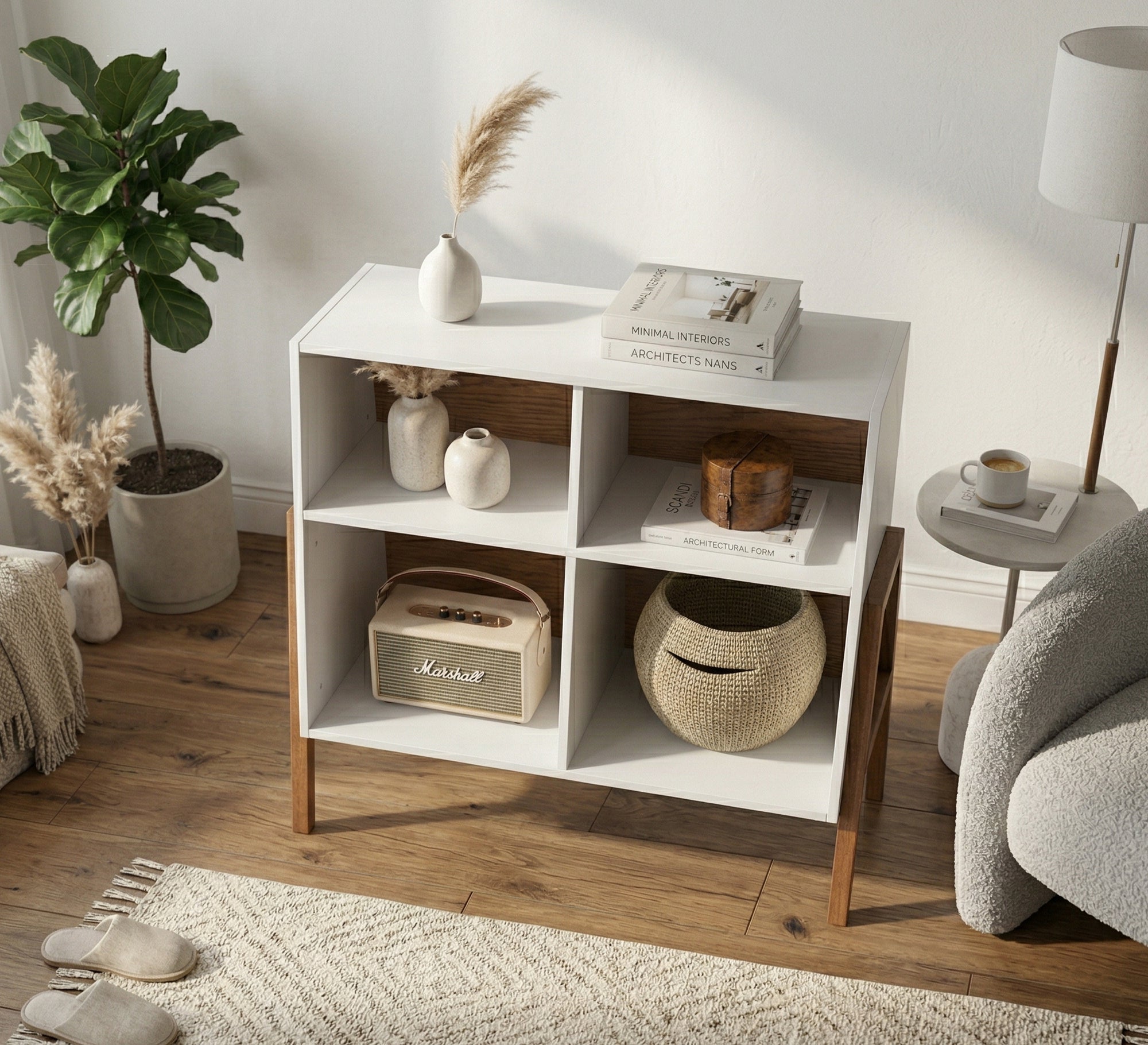 Modern display cabinet with slanted wooden legs - Vitrine Furniture - Office Bookcases