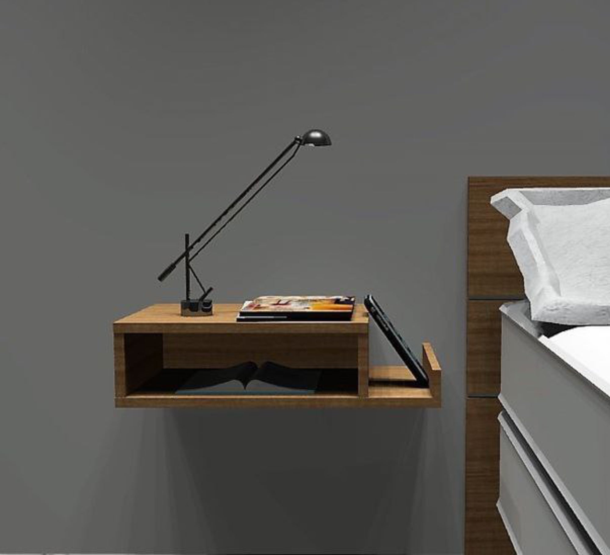 Modern floating nightstand in wooden beige - Vitrine Furniture - Furniture
