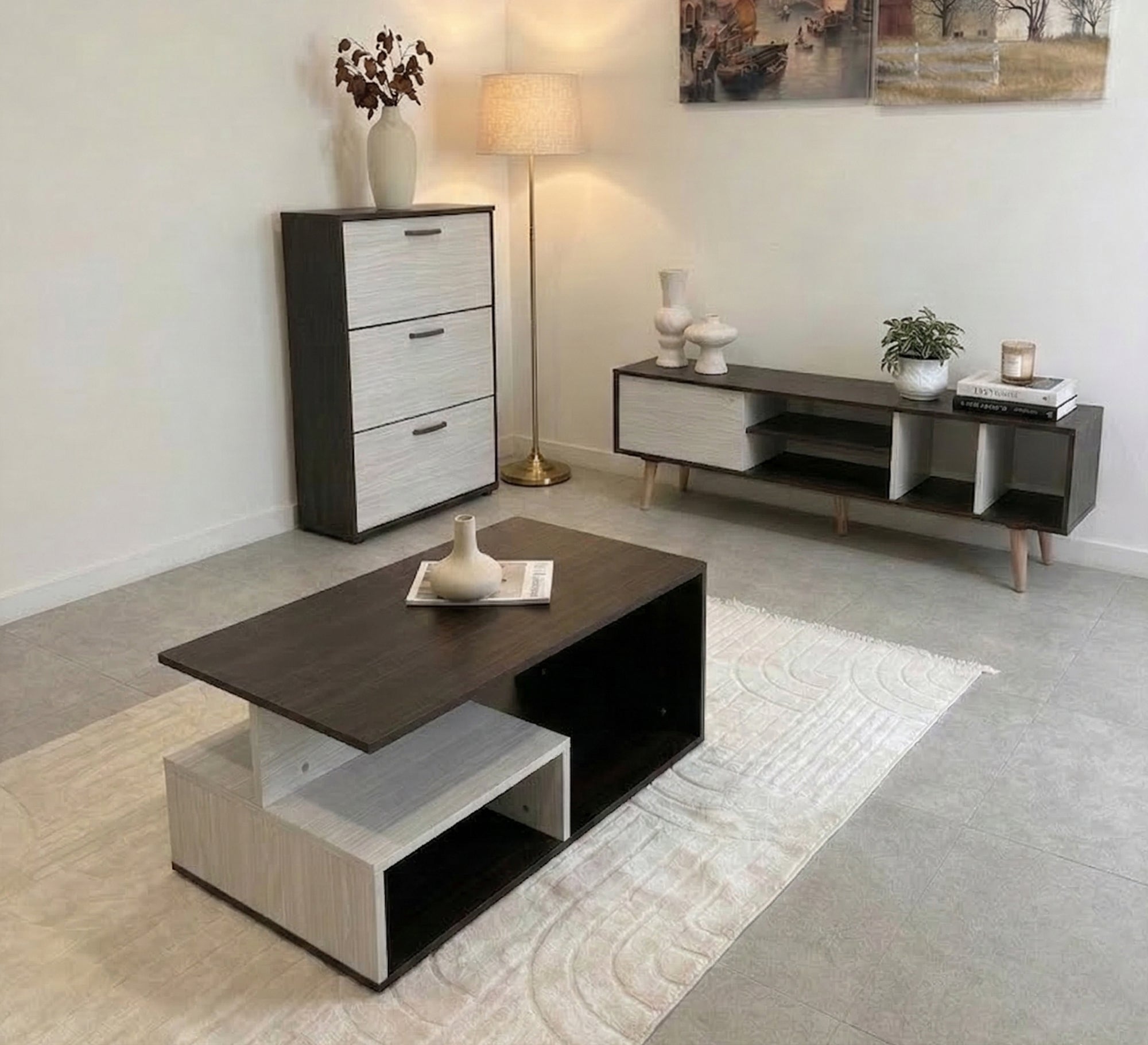 Modern furniture set with an elegant and practical design - Vitrine Furniture - TV Table & Cabinet
