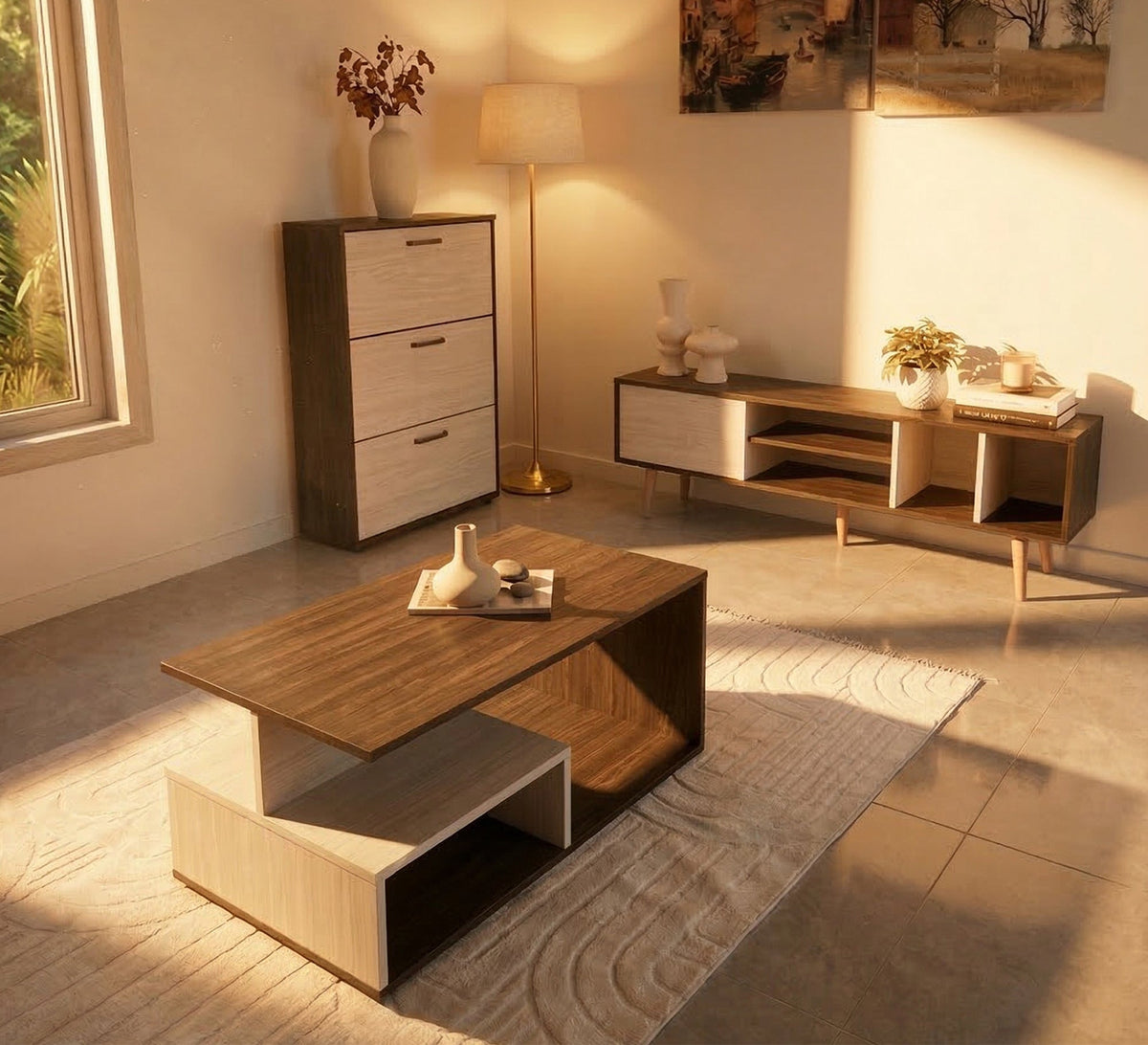 Modern furniture set with an elegant and practical design - Vitrine Furniture - TV Table & Cabinet