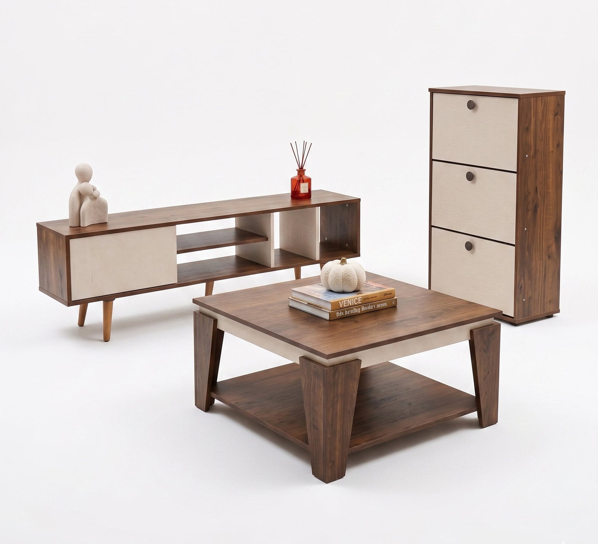 Modern furniture set with an elegant wooden design - Vitrine Furniture - TV Table & Cabinet