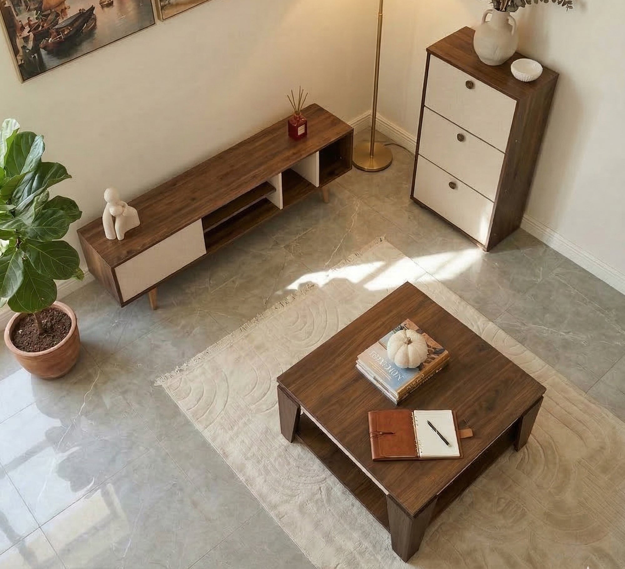 Modern furniture set with an elegant wooden design - Vitrine Furniture - TV Table & Cabinet