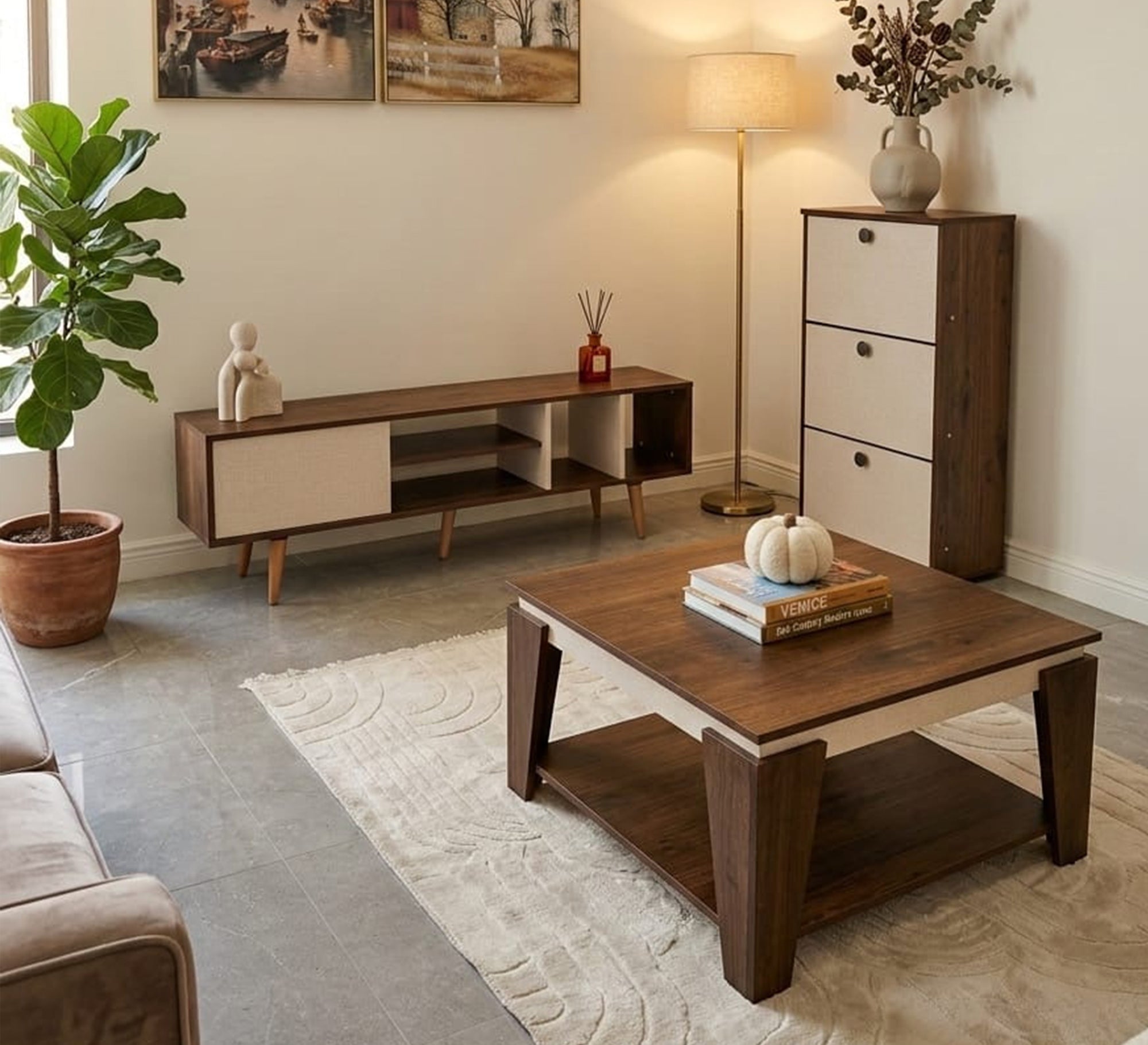 Modern furniture set with an elegant wooden design - Vitrine Furniture - TV Table & Cabinet