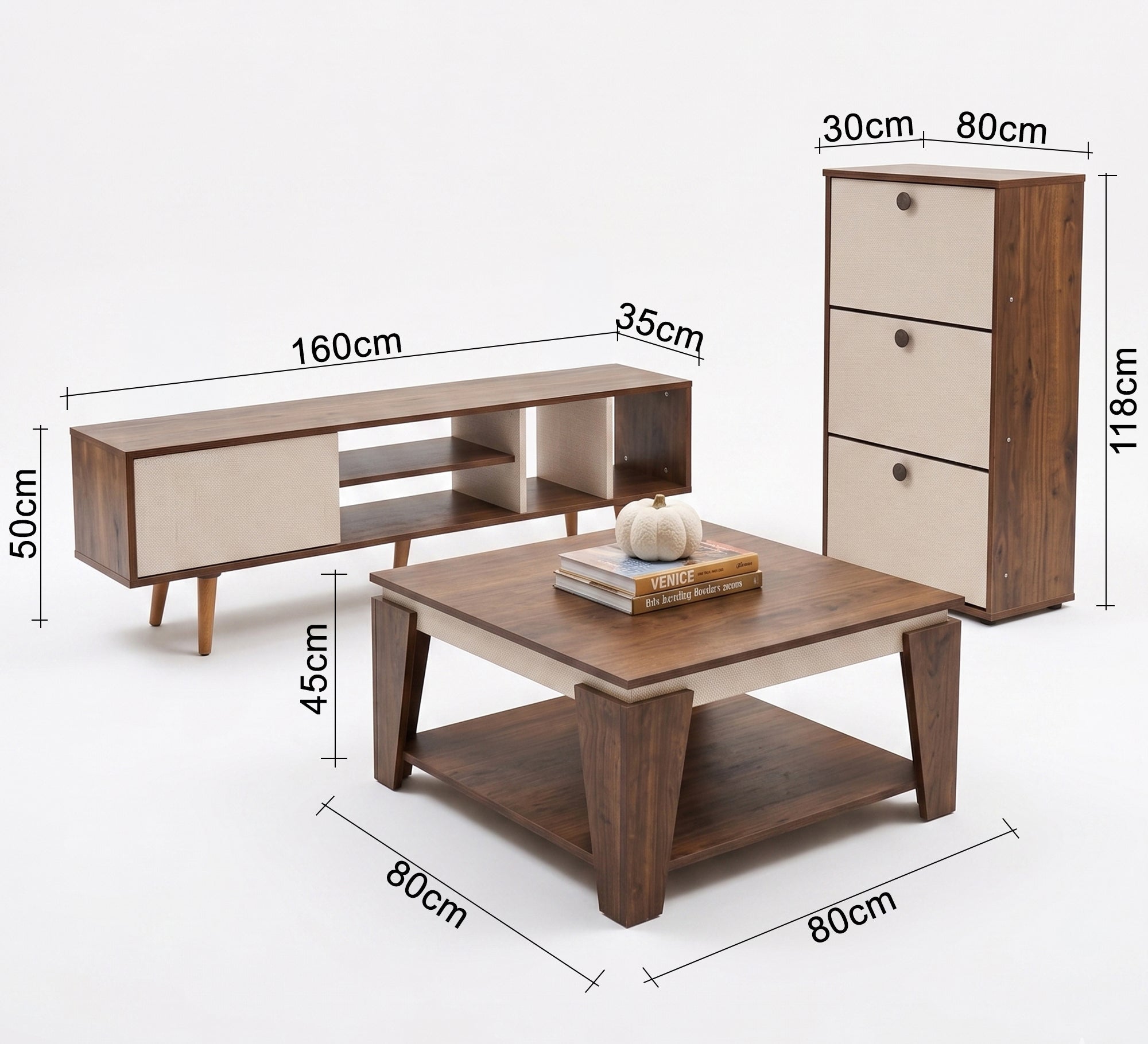 Modern furniture set with an elegant wooden design - Vitrine Furniture - TV Table & Cabinet