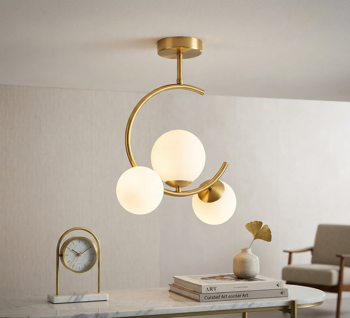 Modern gold ceiling chandelier (crescent design) - Vitrine Furniture - Ceiling lights