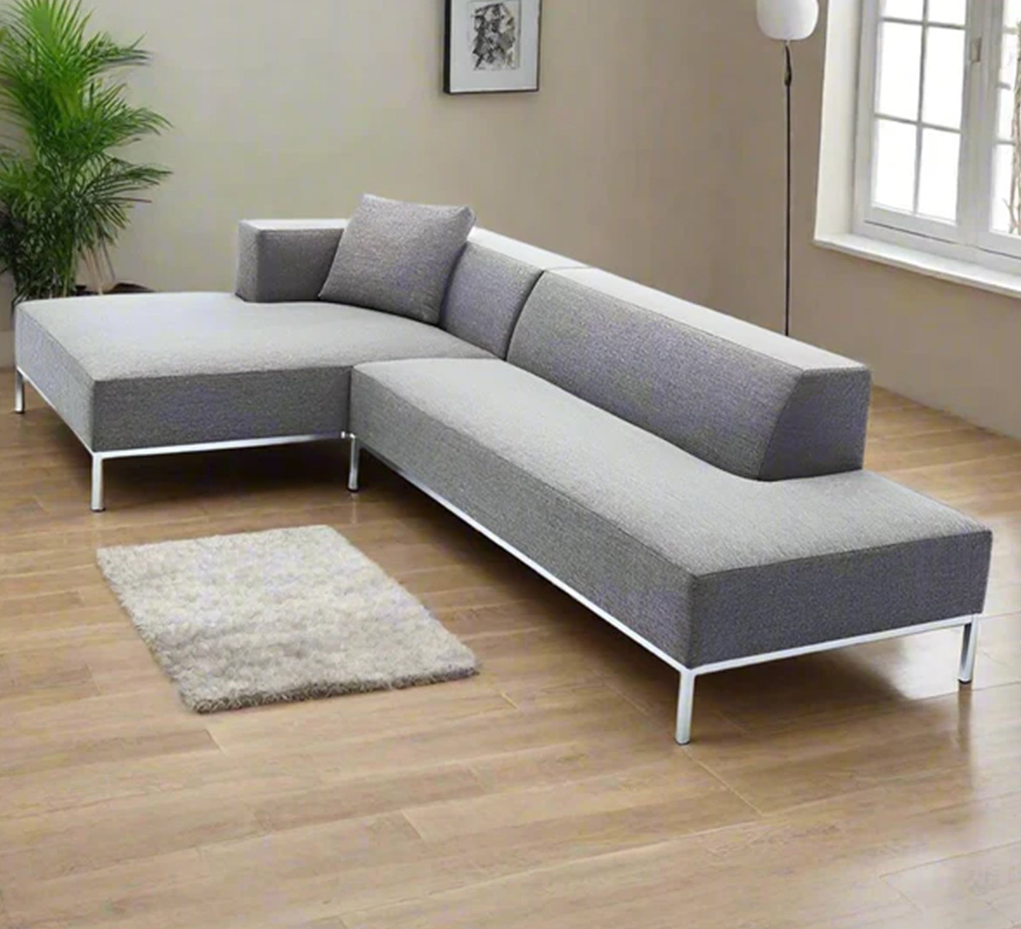 Modern gray corner sofa with metal legs and simple design - Vitrine Furniture - Furniture