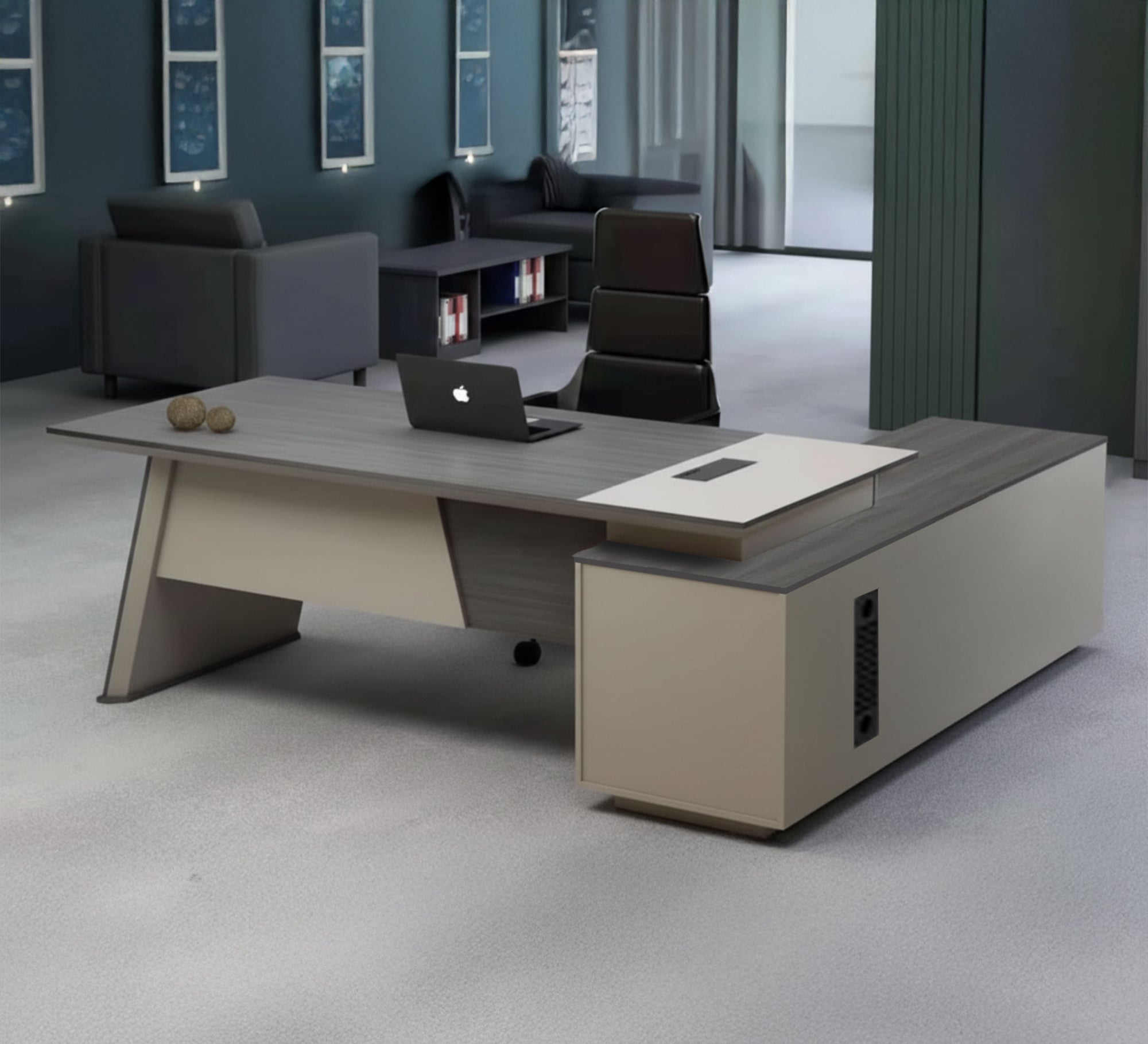 Modern Gray L - Shaped Desk with Side Unit - Vitrine Furniture - Furniture