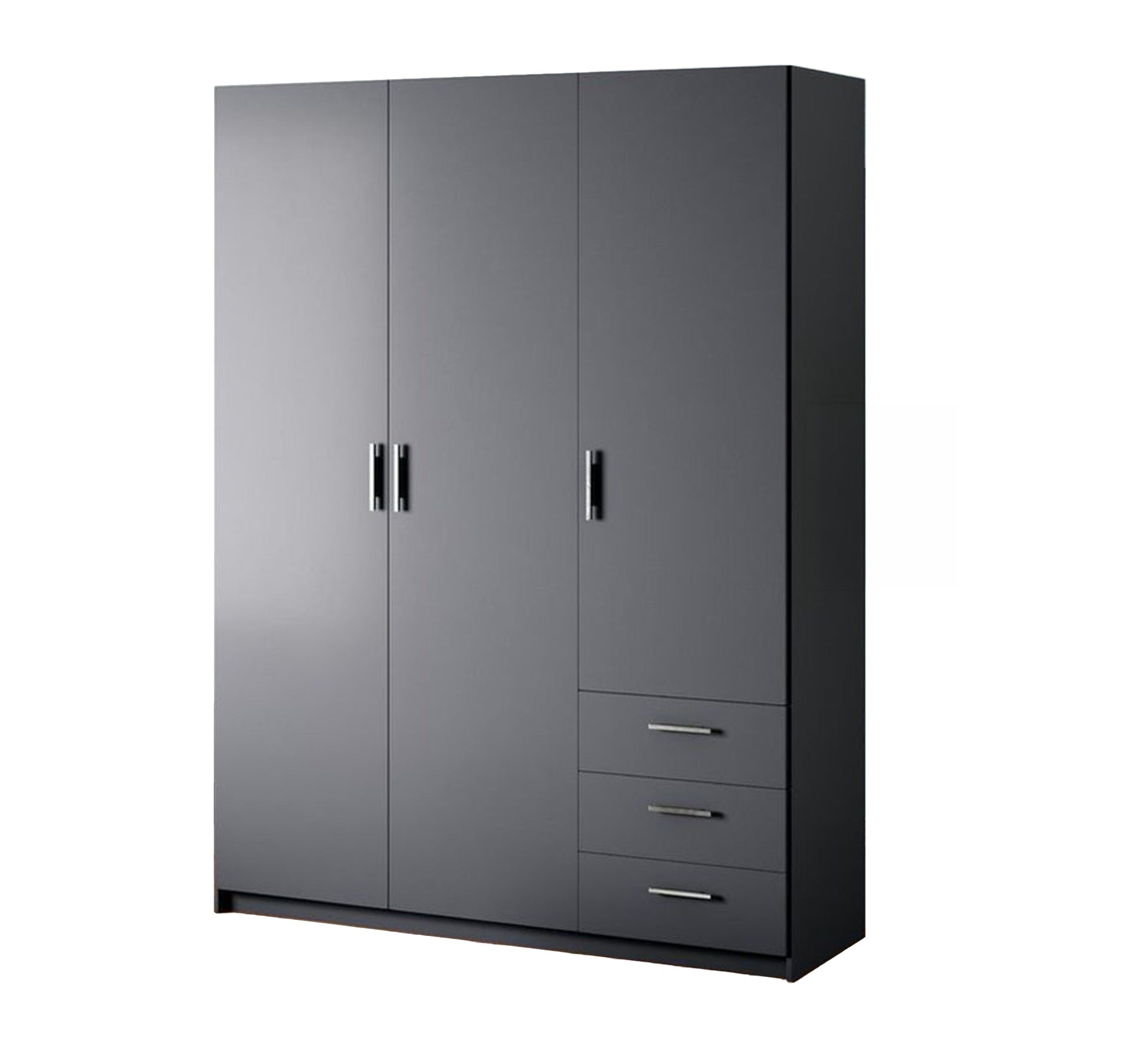 Modern gray wardrobe with three doors and drawers - Vitrine Furniture - Wardrobes