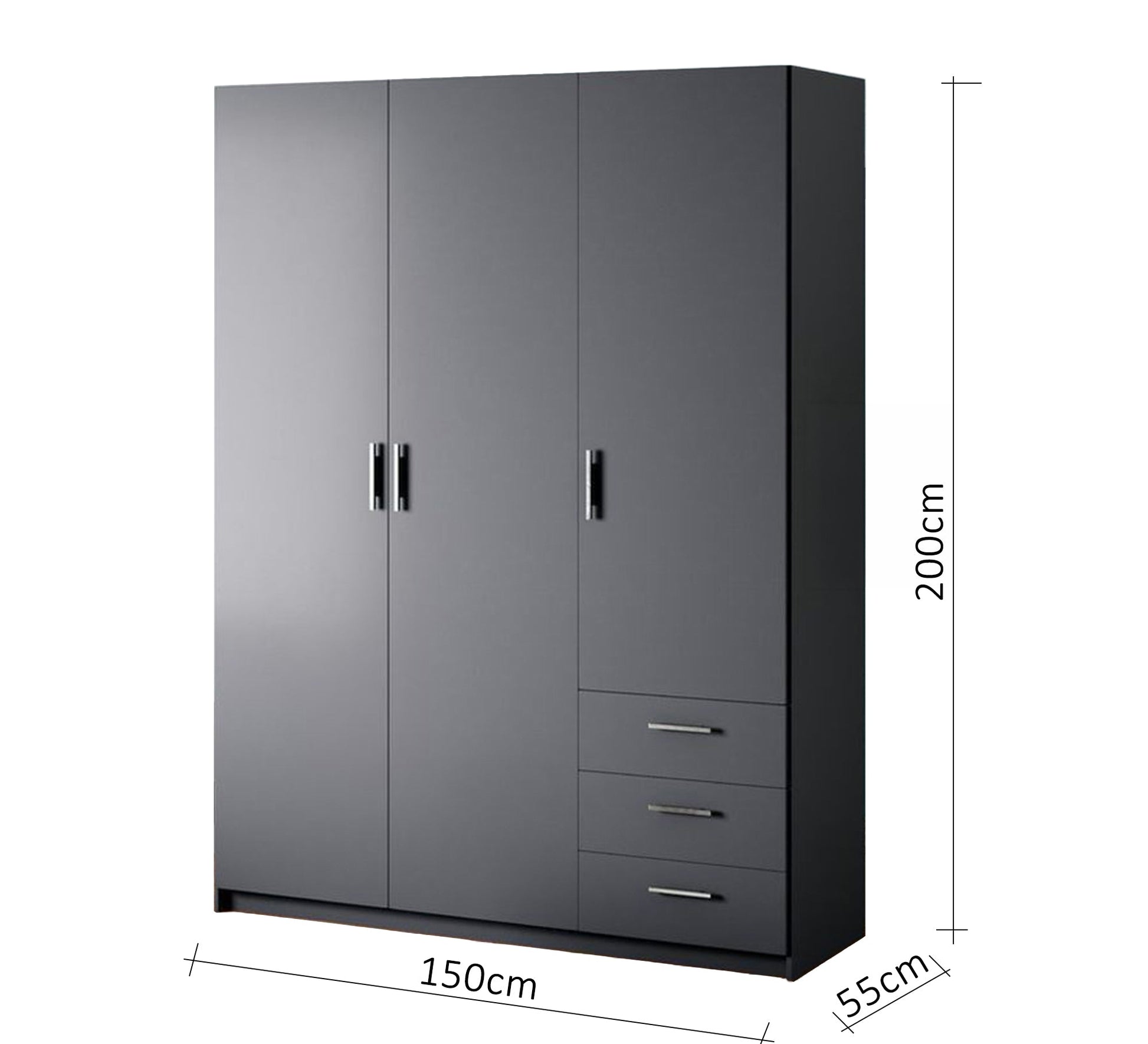 Modern gray wardrobe with three doors and drawers - Vitrine Furniture - Wardrobes