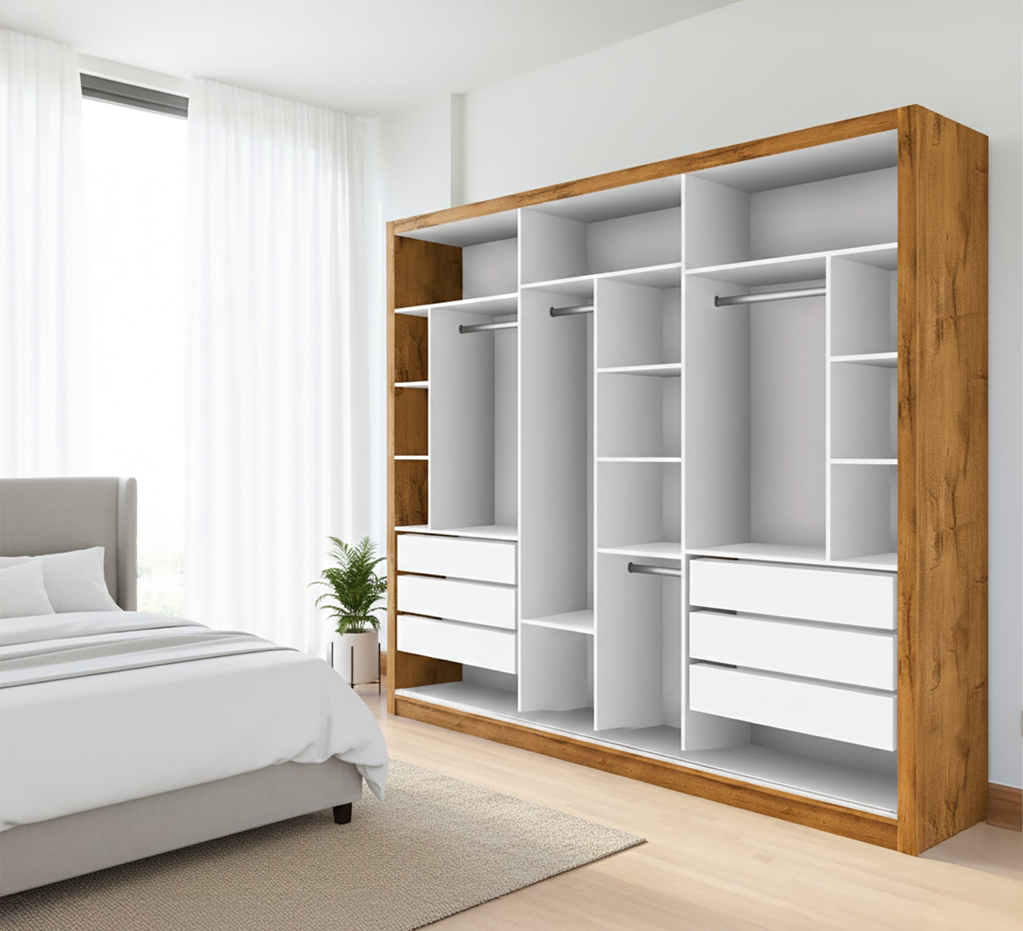 Modern Home Open Dresser: White, Honey Brown Finish - Vitrine Furniture - Furniture
