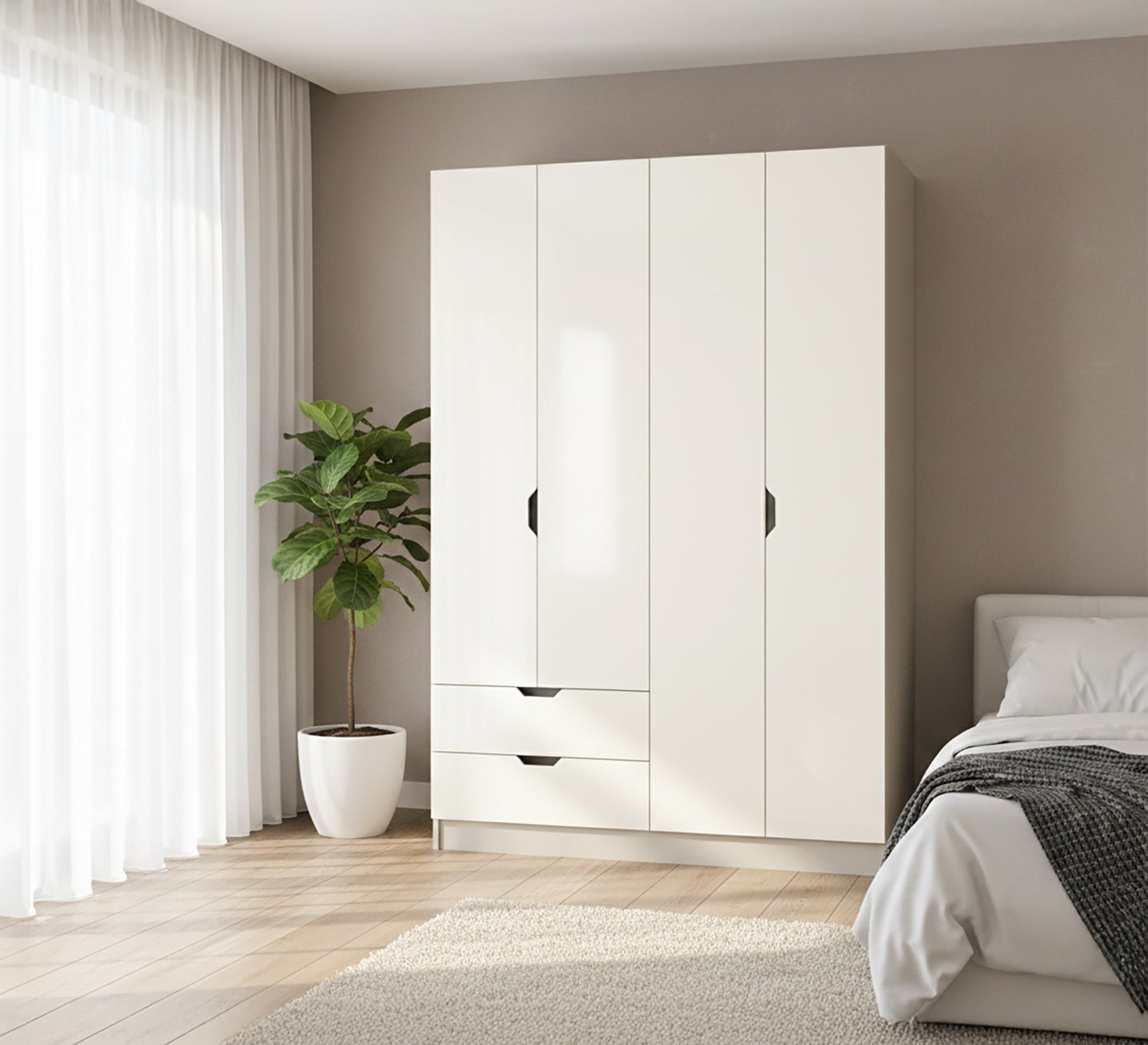 Modern Home White Dresser: 4 Doors, 2 Side Drawers - Vitrine Furniture - Furniture