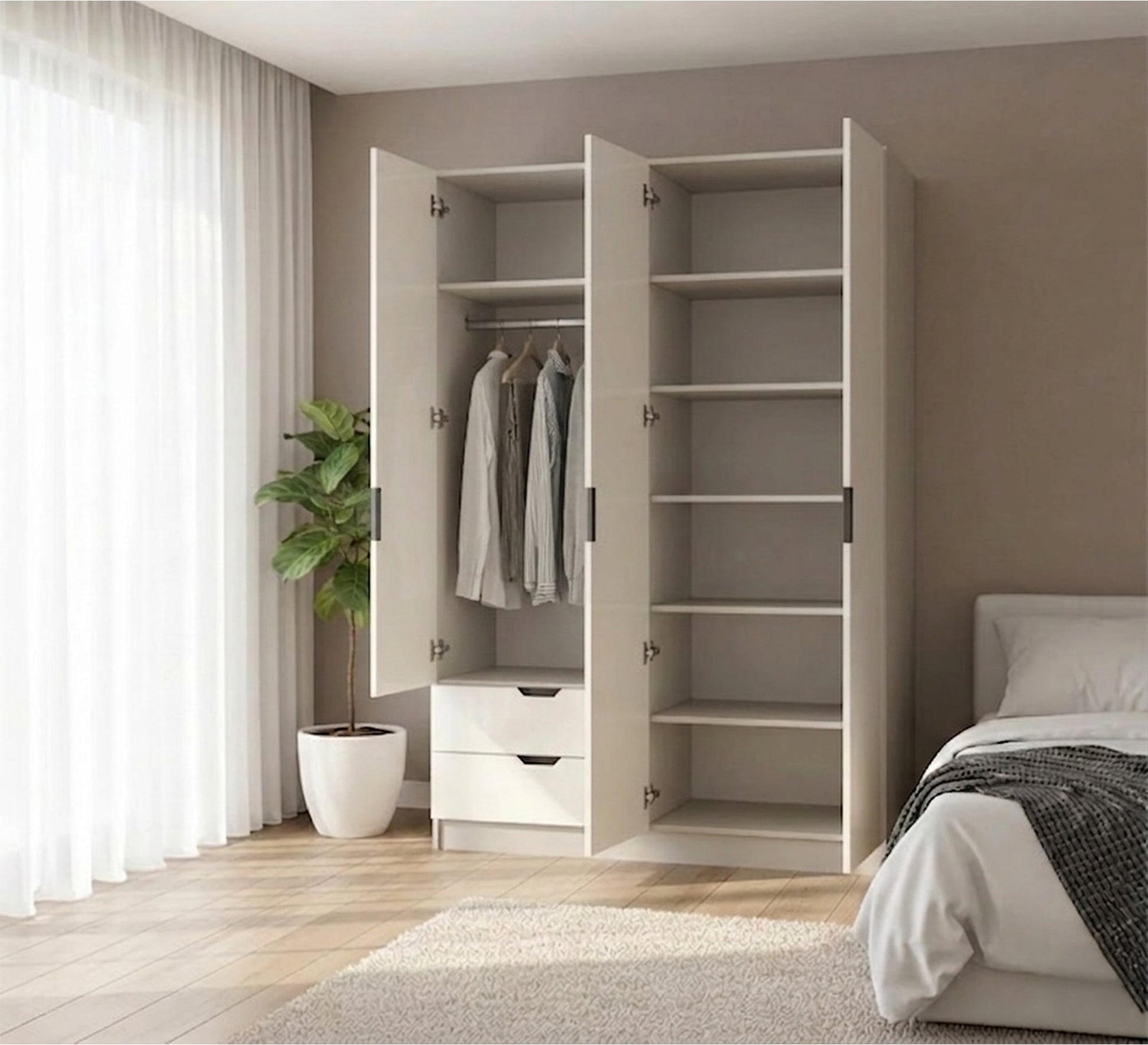 Modern Home White Dresser: 4 Doors, 2 Side Drawers - Vitrine Furniture - Wardrobes