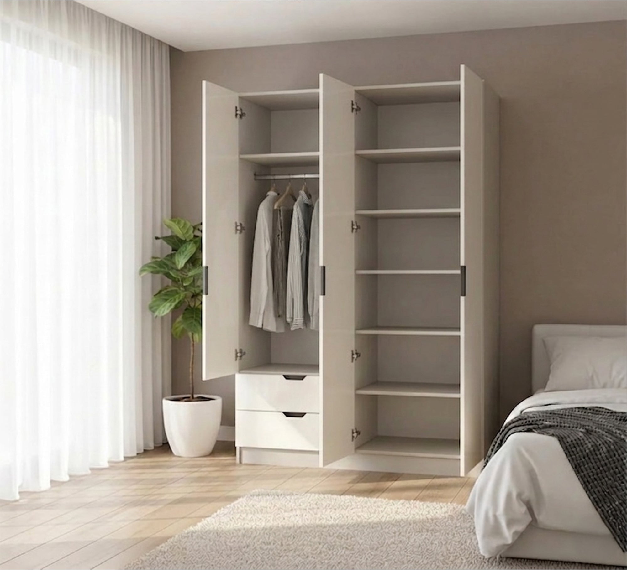 Modern Home White Dresser: 4 Doors, 2 Side Drawers - Vitrine Furniture - Wardrobes