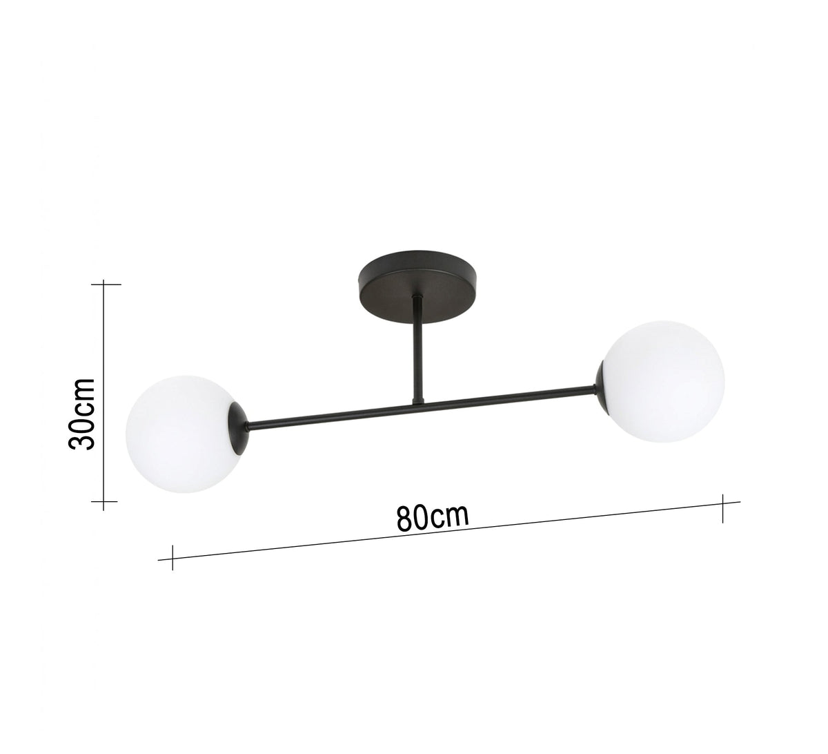 Modern horizontal chandelier with two glass globes - Vitrine Furniture - Ceiling lights