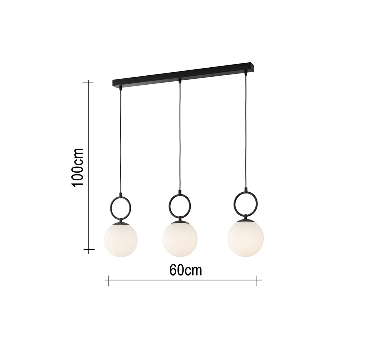 Modern linear 3-light ceiling chandelier featuring bars and rings - Vitrine Furniture - Ceiling lights
