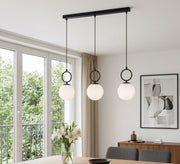 Modern linear 3-light ceiling chandelier featuring bars and rings - Vitrine Furniture - Ceiling lights