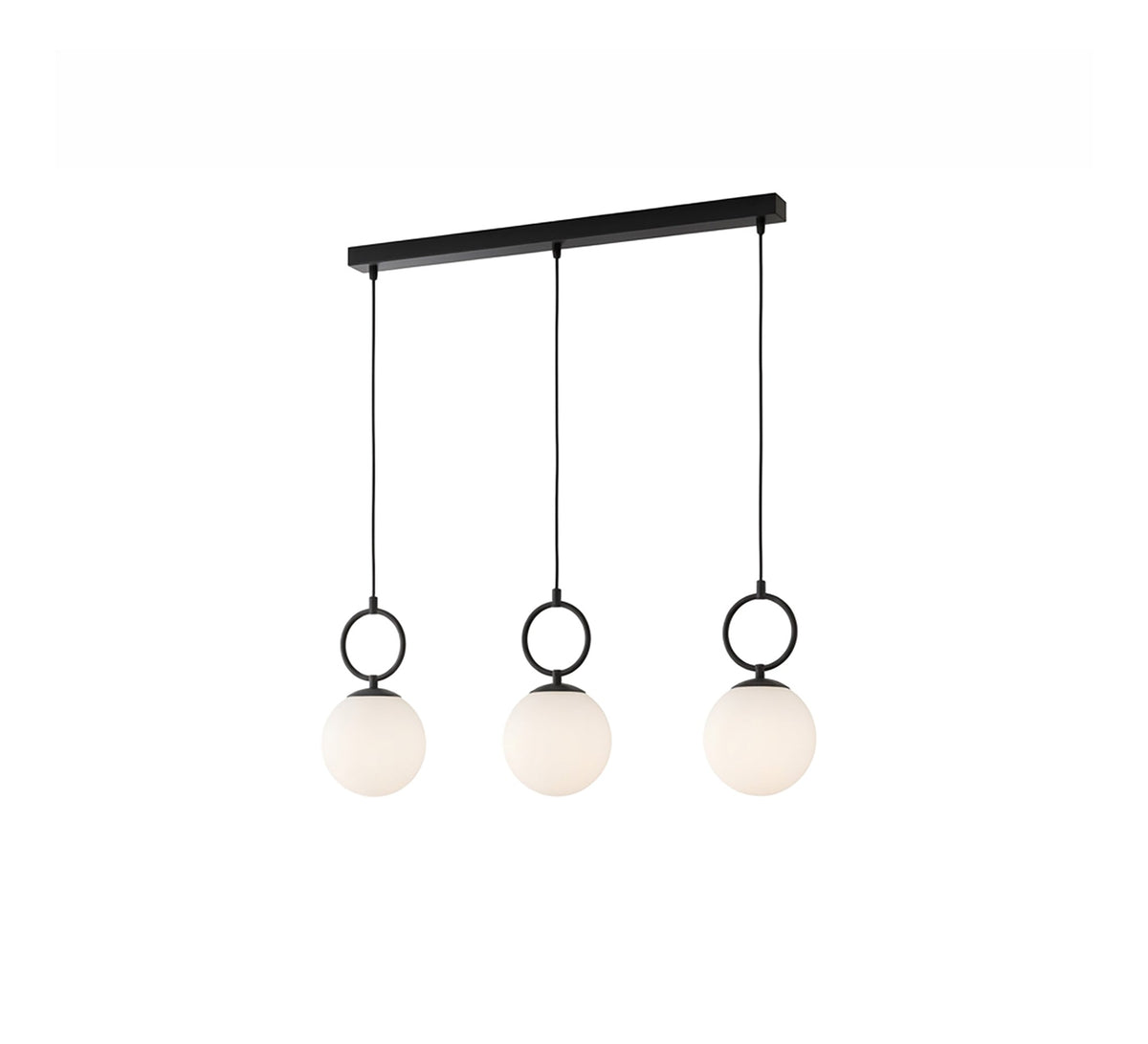 Modern linear 3-light ceiling chandelier featuring bars and rings - Vitrine Furniture - Ceiling lights