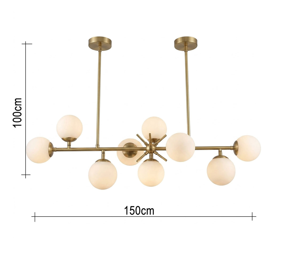Modern linear 7-light ceiling chandelier with a gold frame - Vitrine Furniture - Ceiling lights