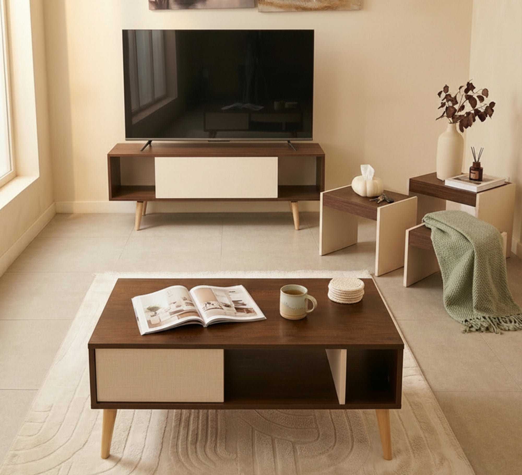 Modern living room table set - Vitrine Furniture - TV Table & Cabinet