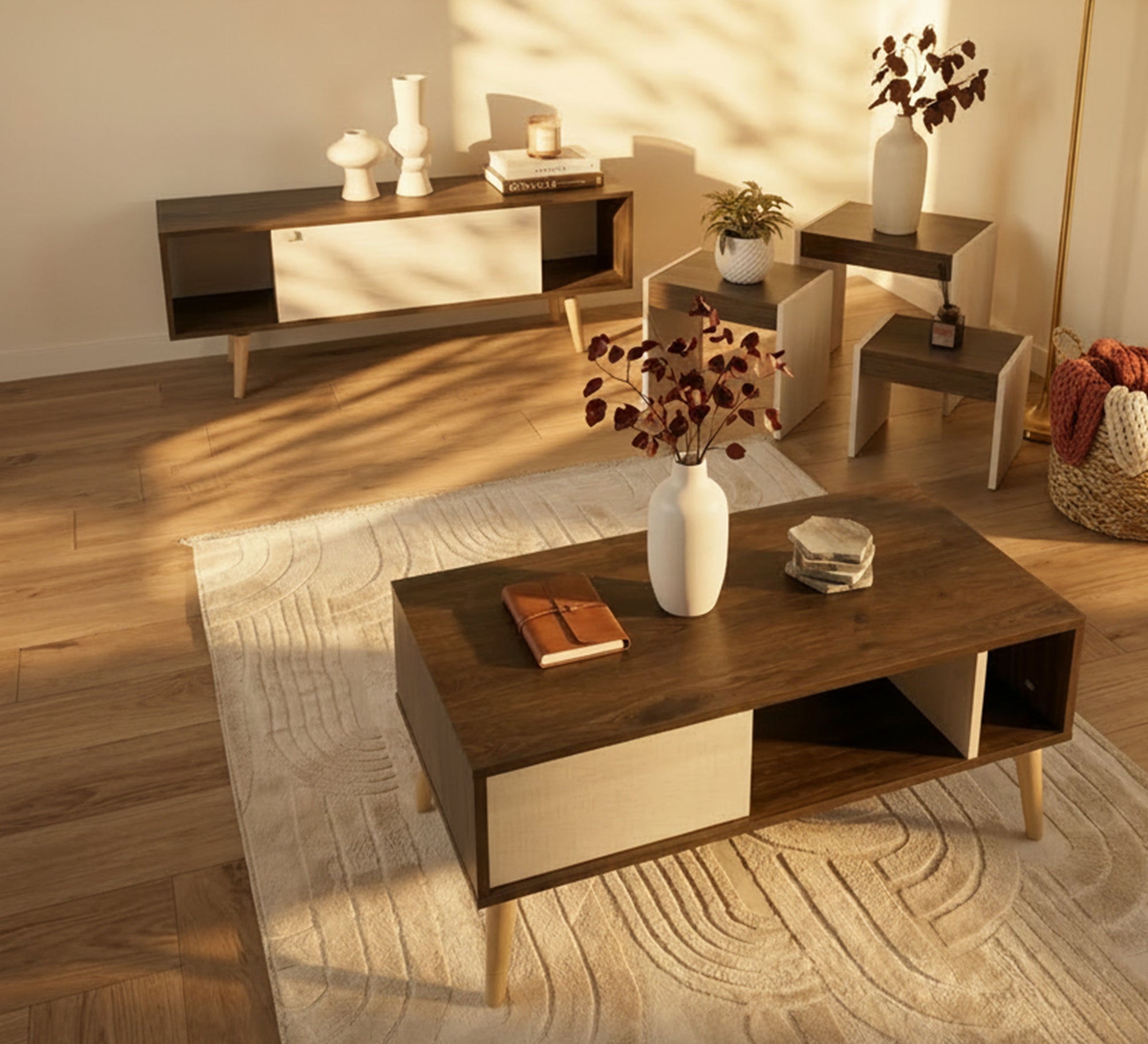 Modern living room table set - Vitrine Furniture - TV Table & Cabinet