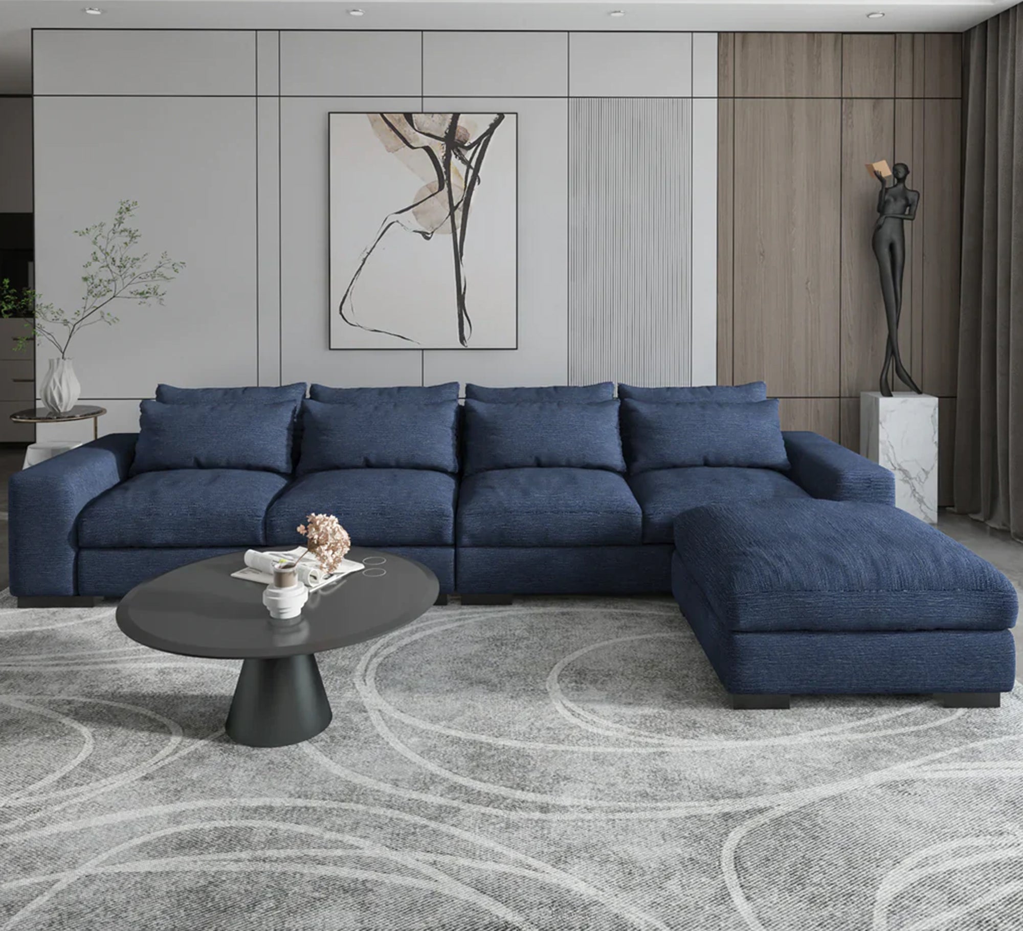 Modern, luxurious, comfortable blue fabric corner sofa - Vitrine Furniture - Furniture