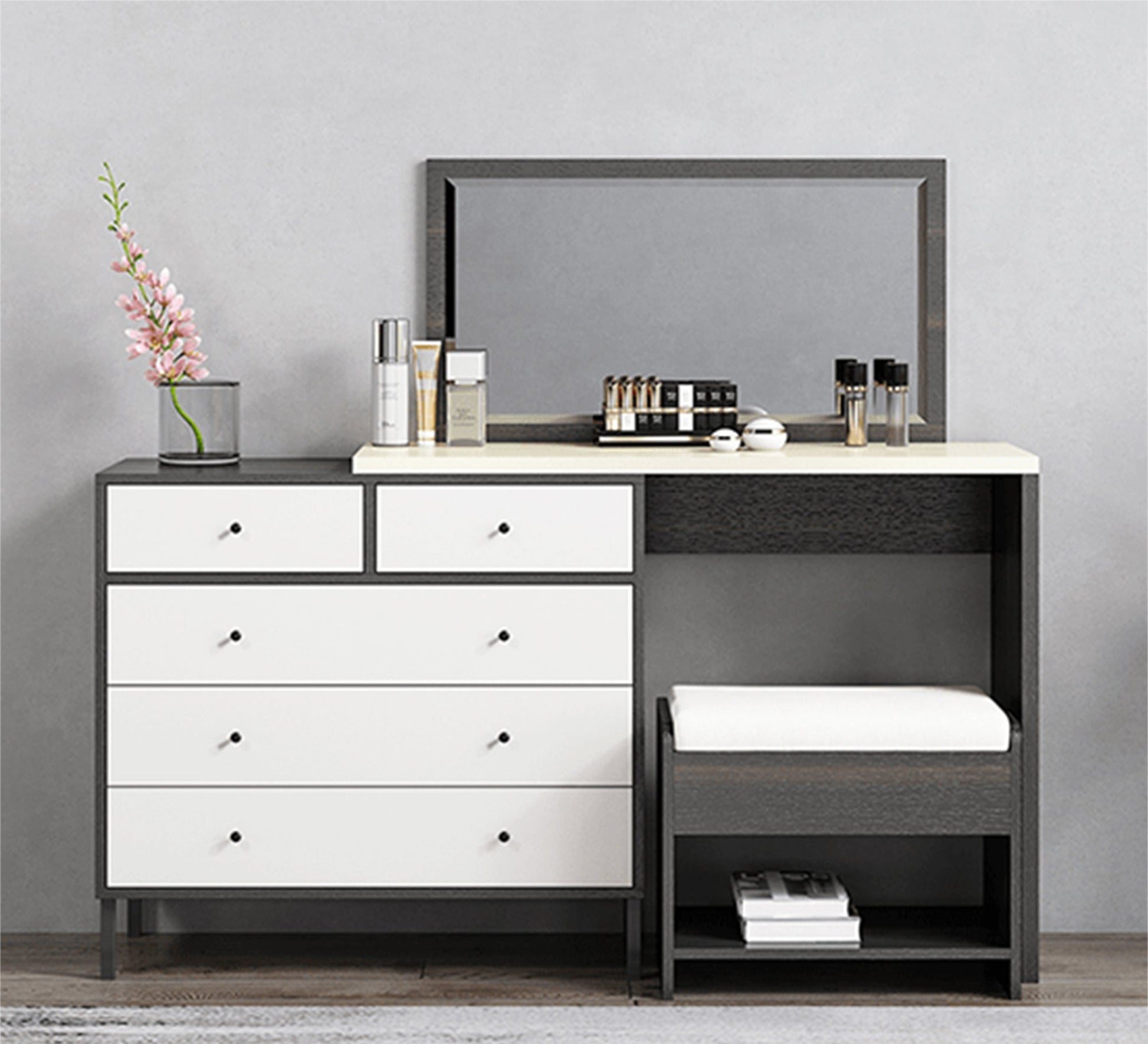 Modern Makeup Vanities - Sleek White & Gray Design - Vitrine Furniture - Furniture