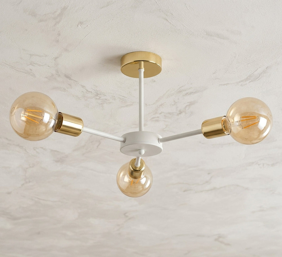 Modern, semi-flush-mount triple-light fixture in white and gold - Vitrine Furniture - Ceiling lights