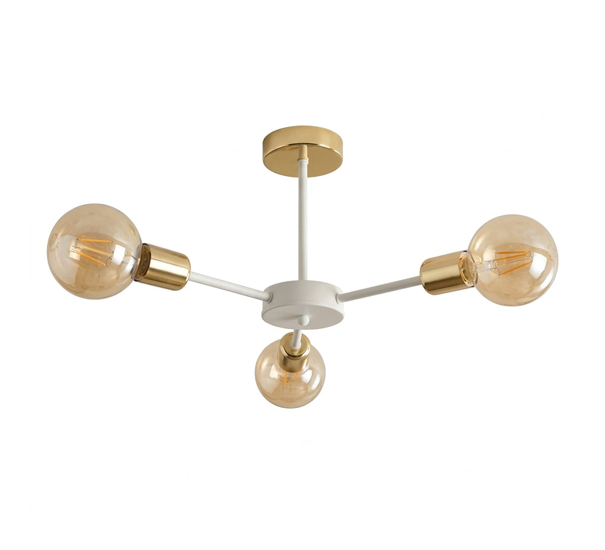 Modern, semi-flush-mount triple-light fixture in white and gold - Vitrine Furniture - Ceiling lights