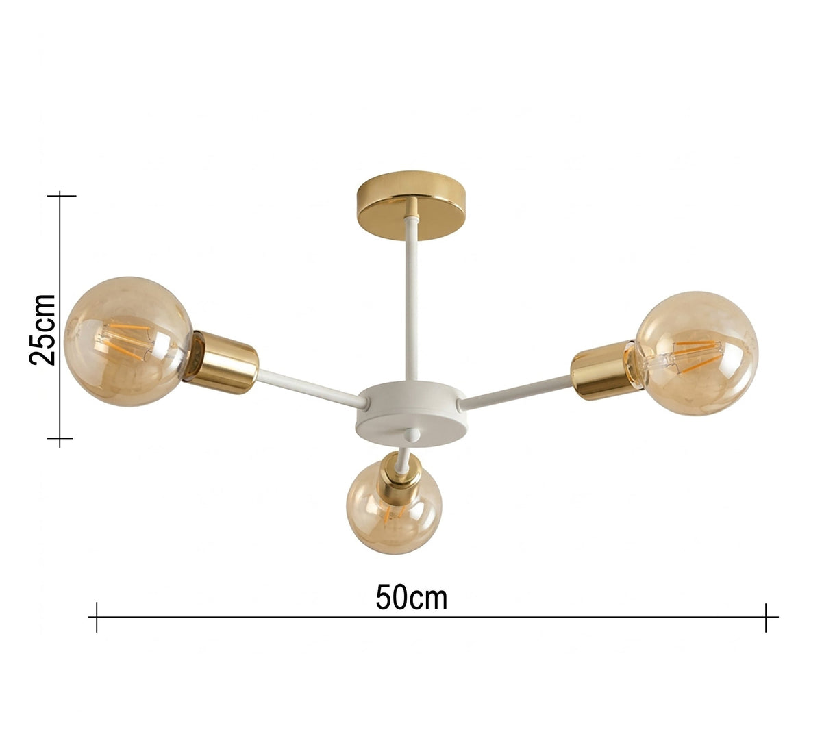 Modern, semi-flush-mount triple-light fixture in white and gold - Vitrine Furniture - Ceiling lights
