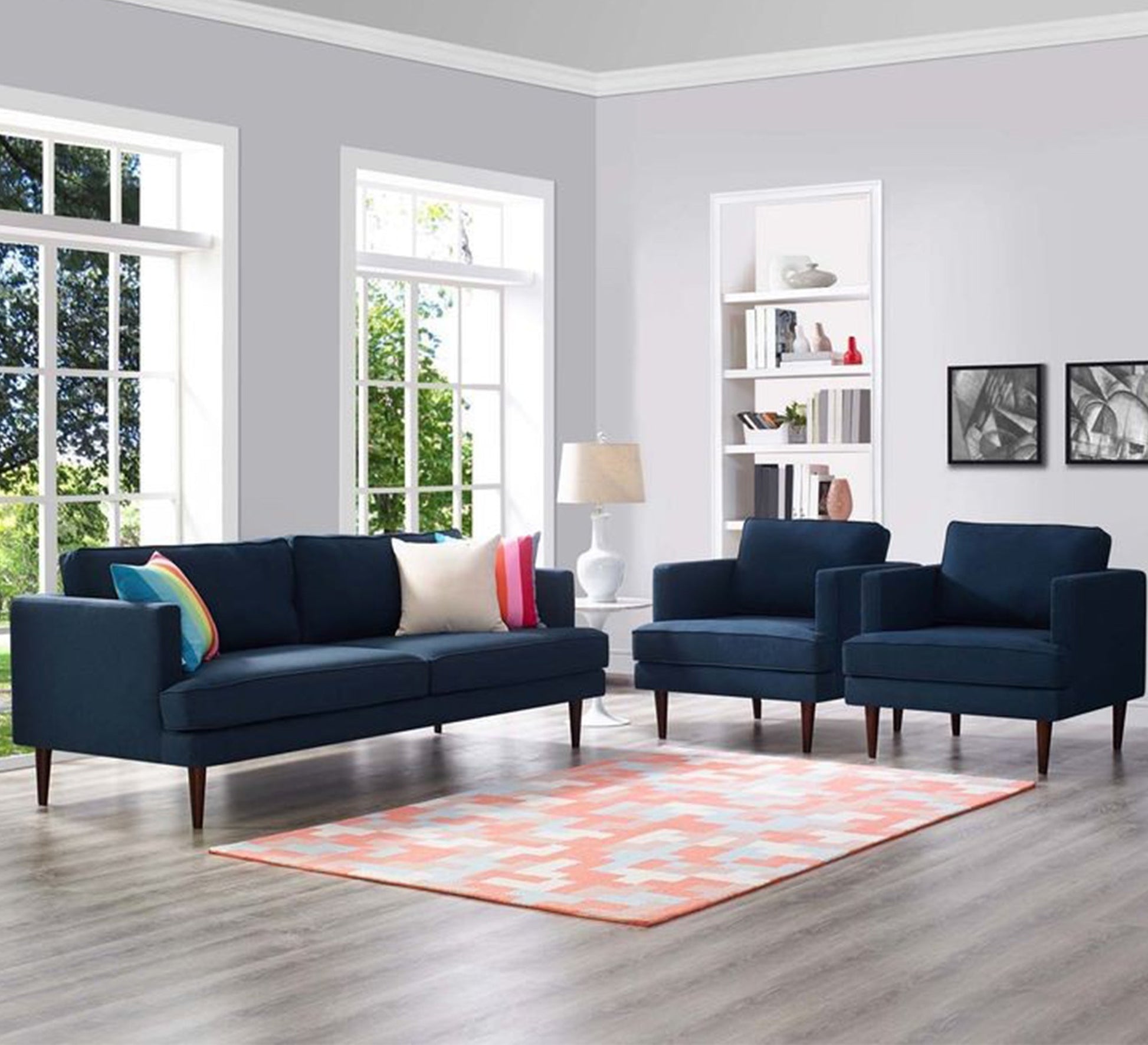 Modern Simple Dark Blue Living Room Set - Vitrine Furniture - Furniture