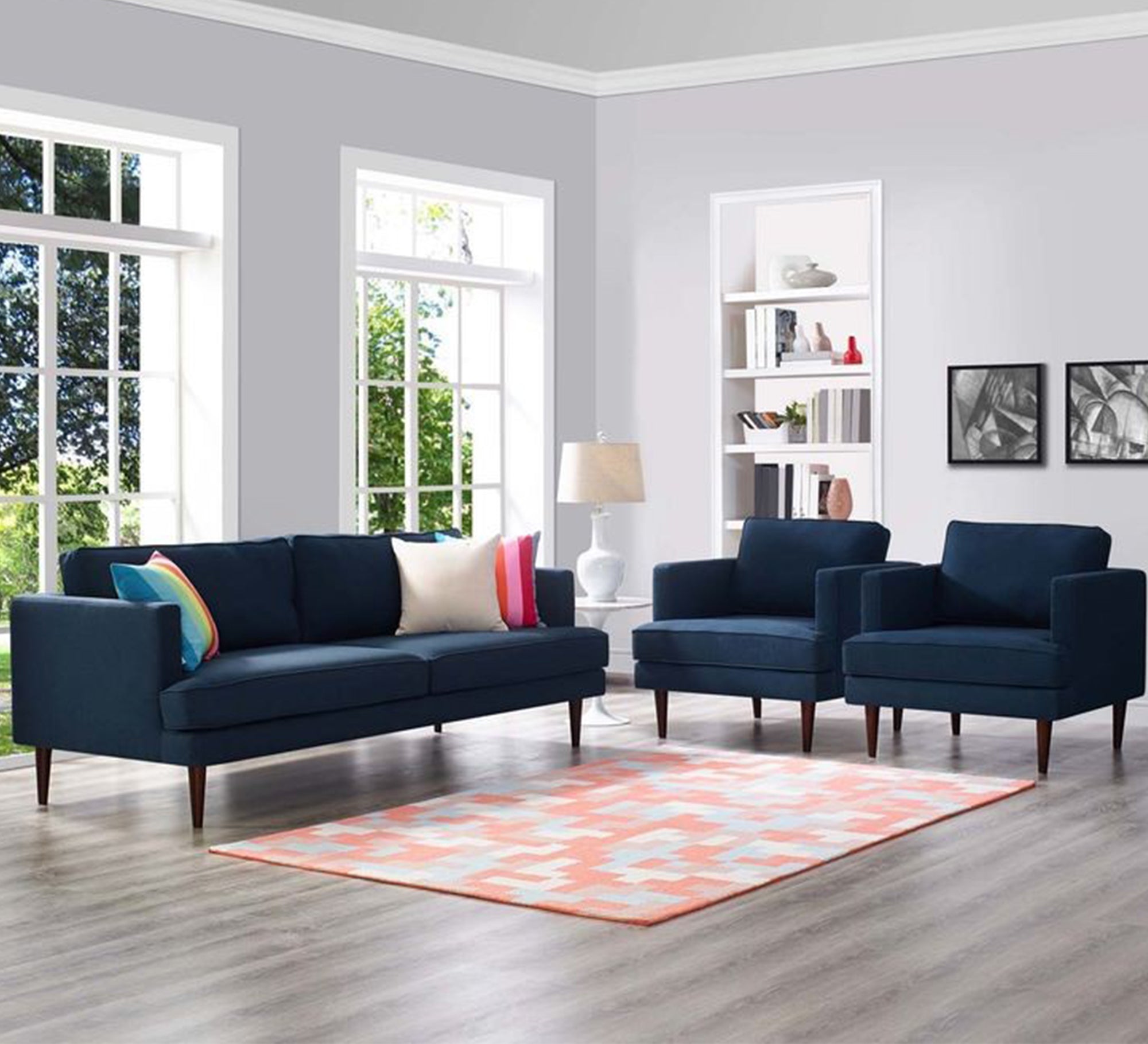 Modern Simple Dark Blue Living Room Set - Vitrine Furniture - Furniture