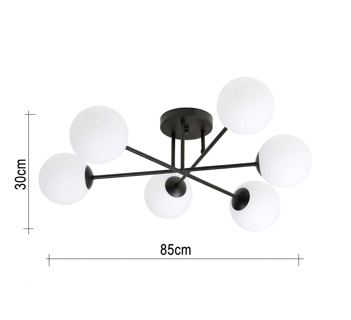 Modern six-light chandelier with white glass globes - Vitrine Furniture - Ceiling lights