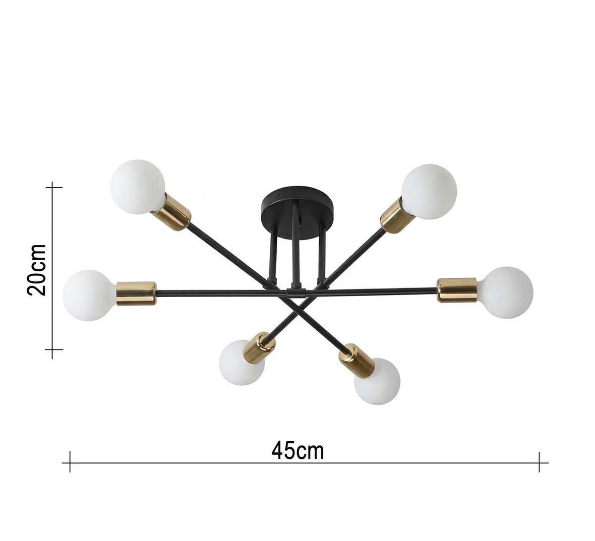 Modern six-light intertwined ceiling chandelier in black and gold - Vitrine Furniture - Ceiling lights