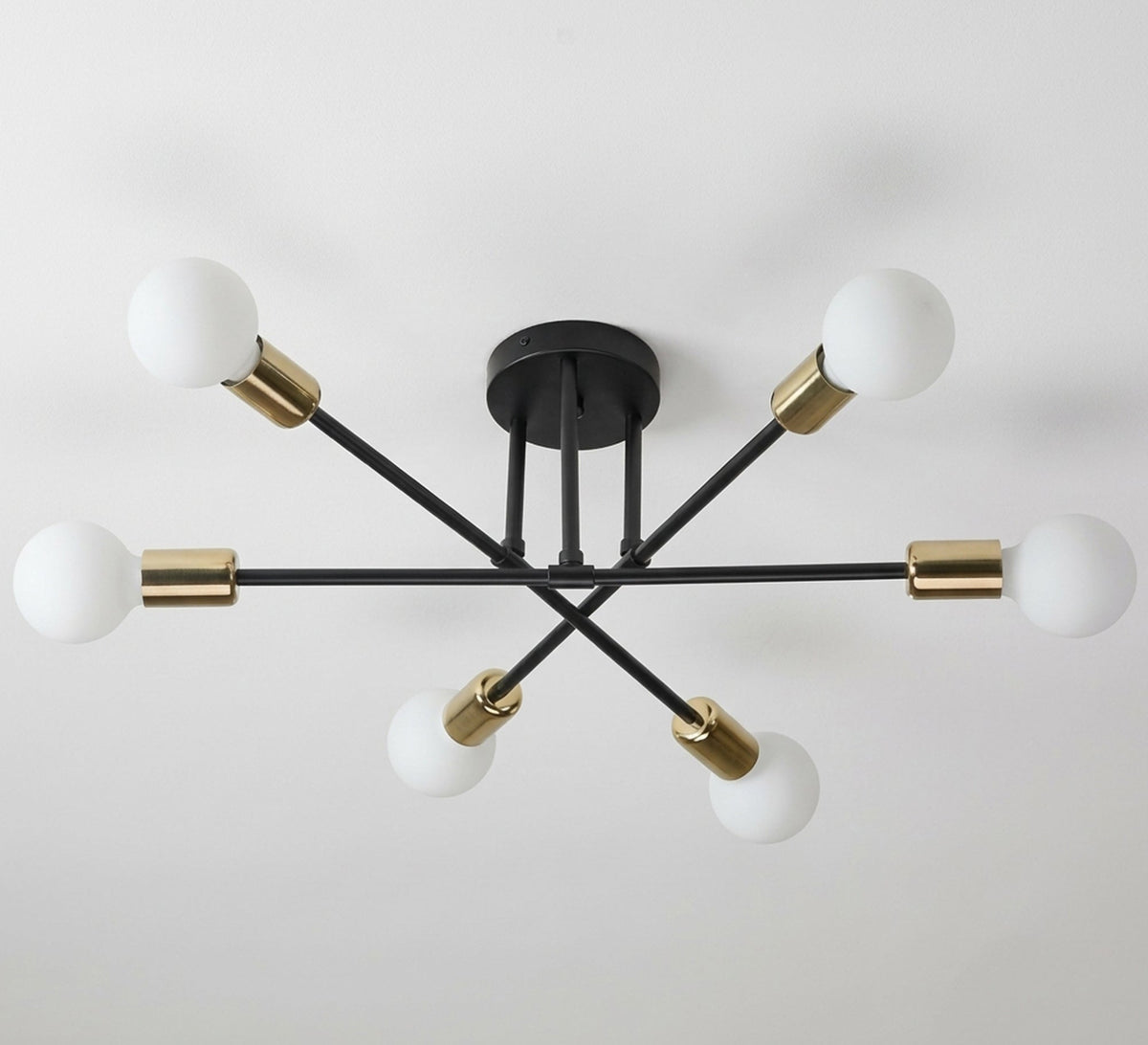 Modern six-light intertwined ceiling chandelier in black and gold - Vitrine Furniture - Ceiling lights