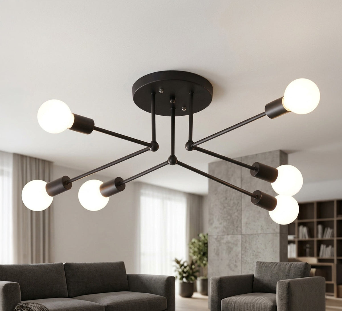 Modern six-light intertwined ceiling chandelier in black - Vitrine Furniture - Ceiling lights