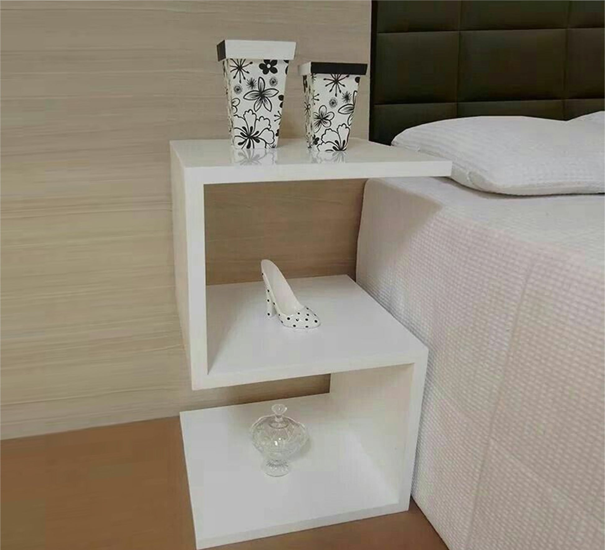 Modern Sleek White Bedside Table - Vitrine Furniture - Furniture