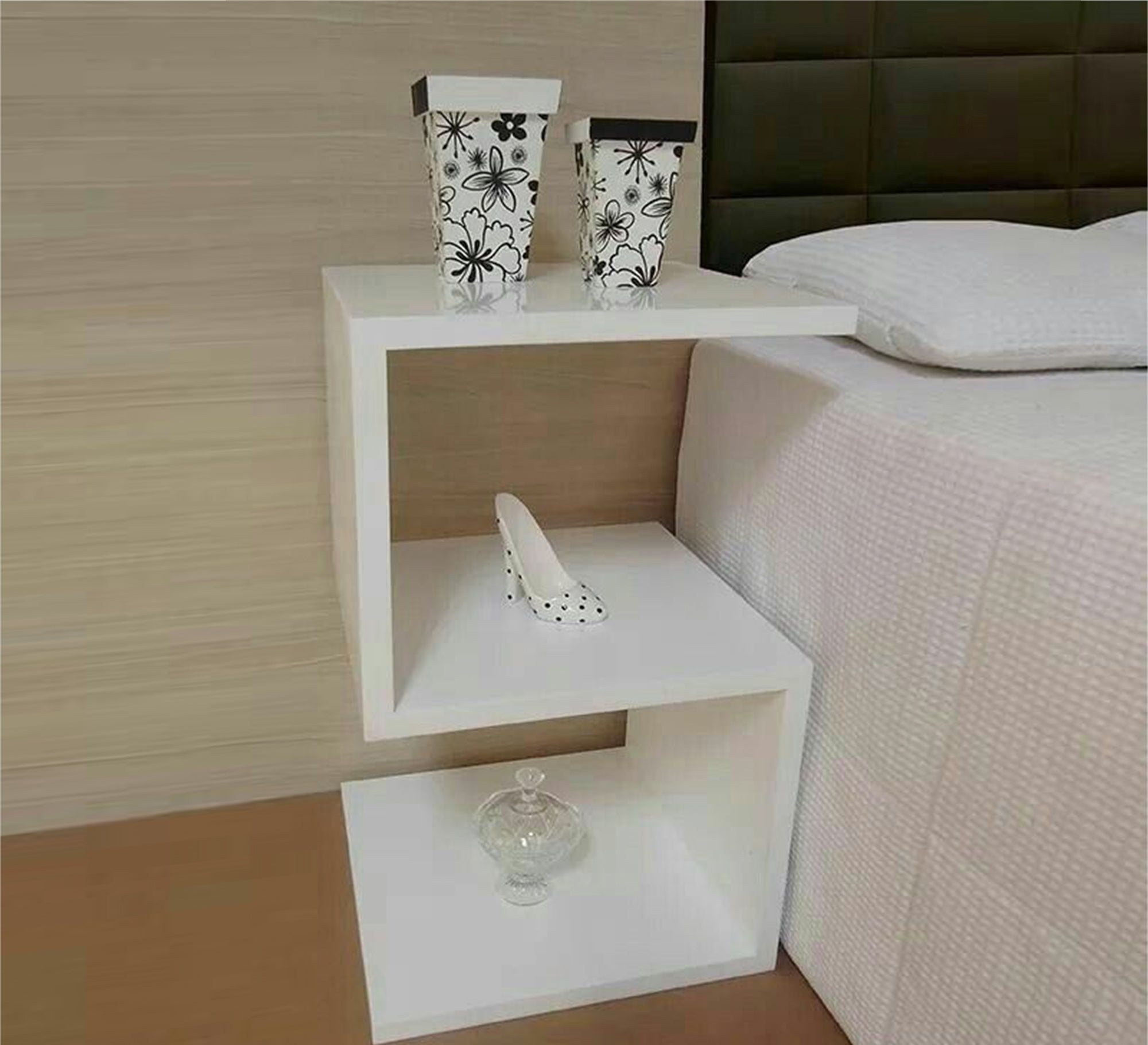 Modern Sleek White Bedside Table - Vitrine Furniture - Furniture