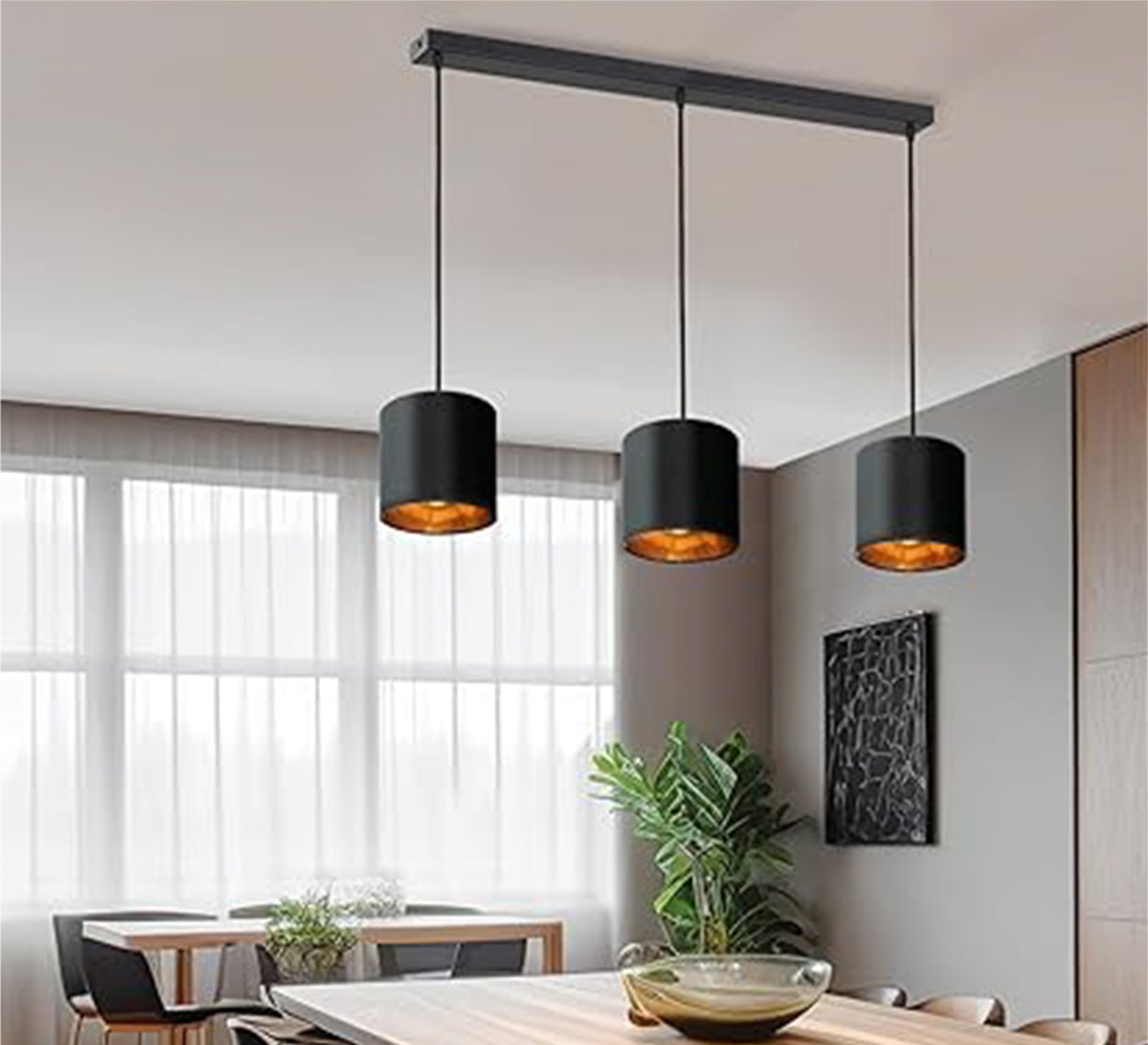 Modern Triple Black Chandelier - Vitrine Furniture - Lighting