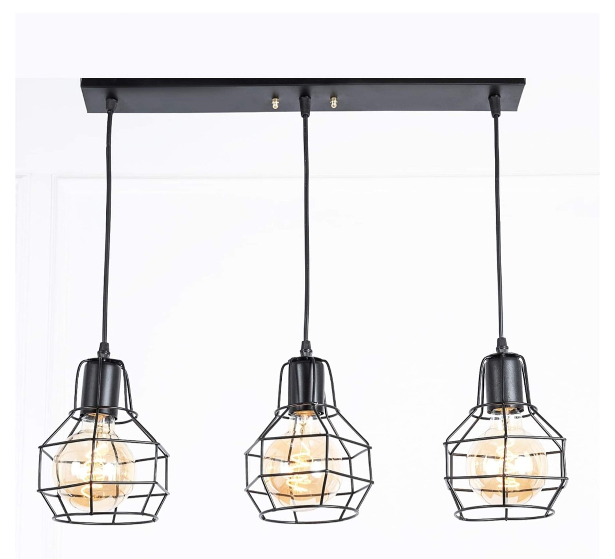Modern Triple Chandelier with Black Circular Cage Light Fixtures - Vitrine Furniture - Lighting