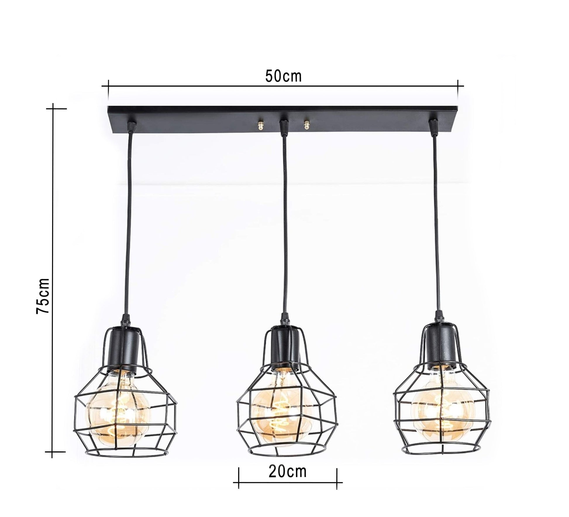 Modern Triple Chandelier with Black Circular Cage Light Fixtures - Vitrine Furniture - Lighting