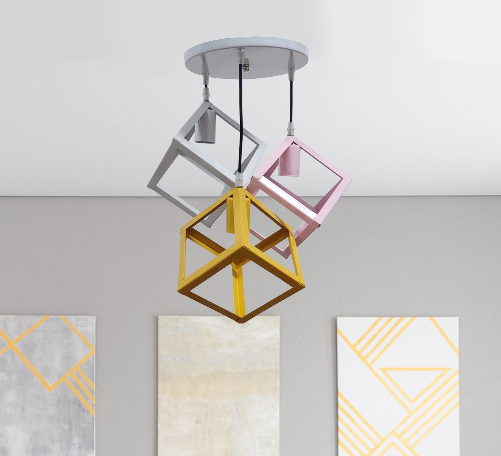 Modern Triple Chandelier with Circular Base in Multiple Colors - Vitrine Furniture - Lighting