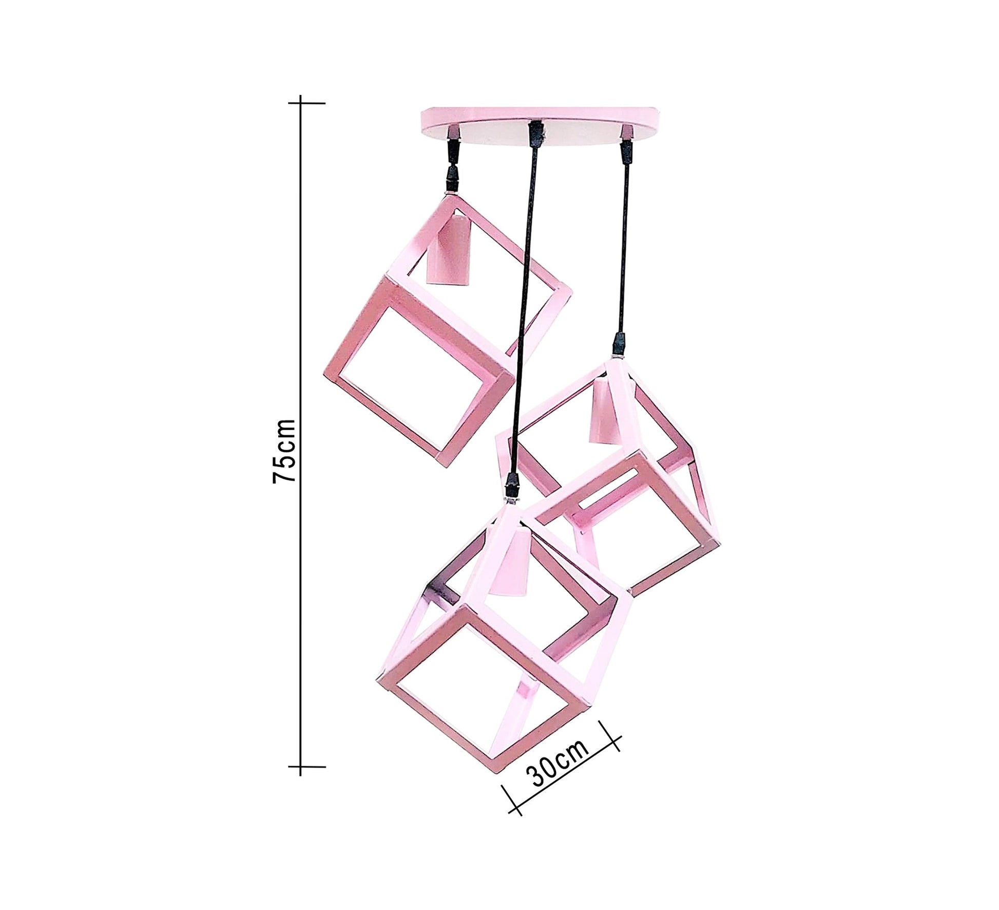 Modern Triple Chandelier with Circular Base in Pink - Vitrine Furniture - Lighting