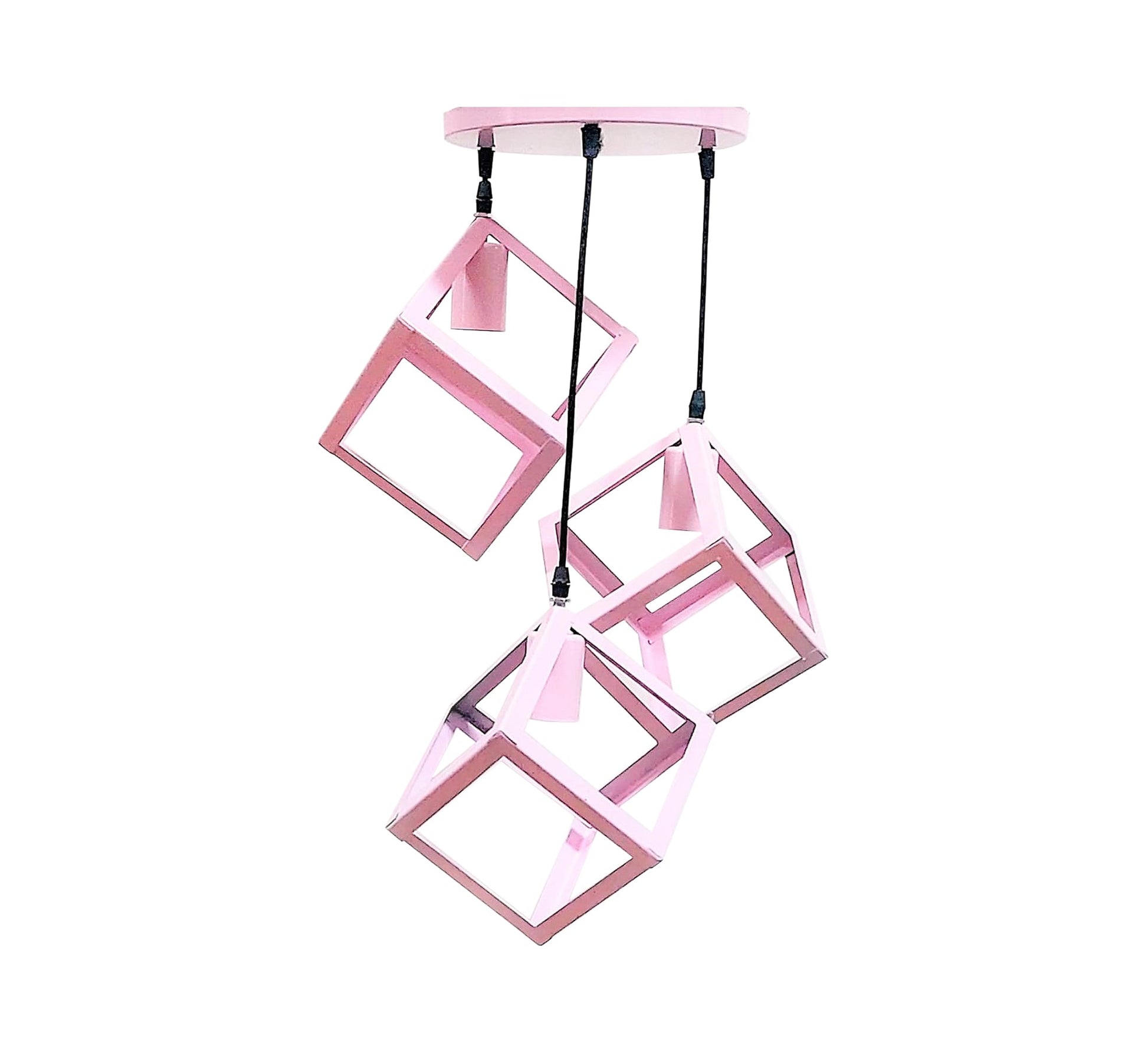 Modern Triple Chandelier with Circular Base in Pink - Vitrine Furniture - Lighting