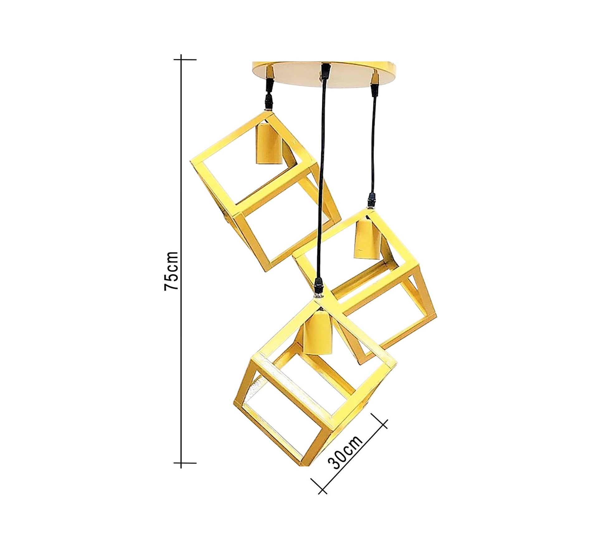 Modern Triple Chandelier with Circular Base in Yellow - Vitrine Furniture - Lighting
