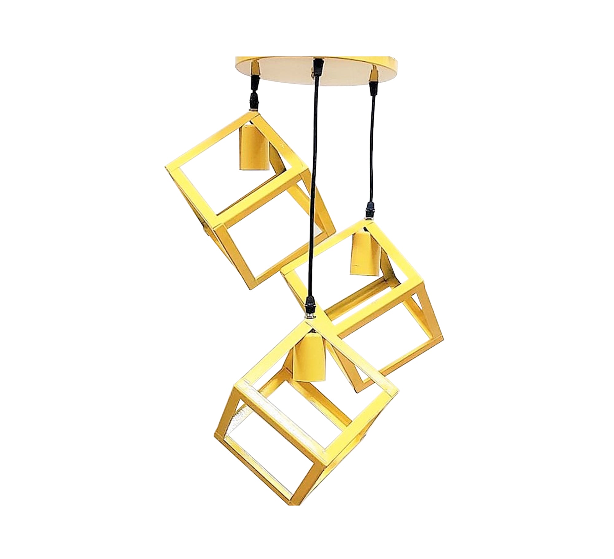 Modern Triple Chandelier with Circular Base in Yellow - Vitrine Furniture - Lighting