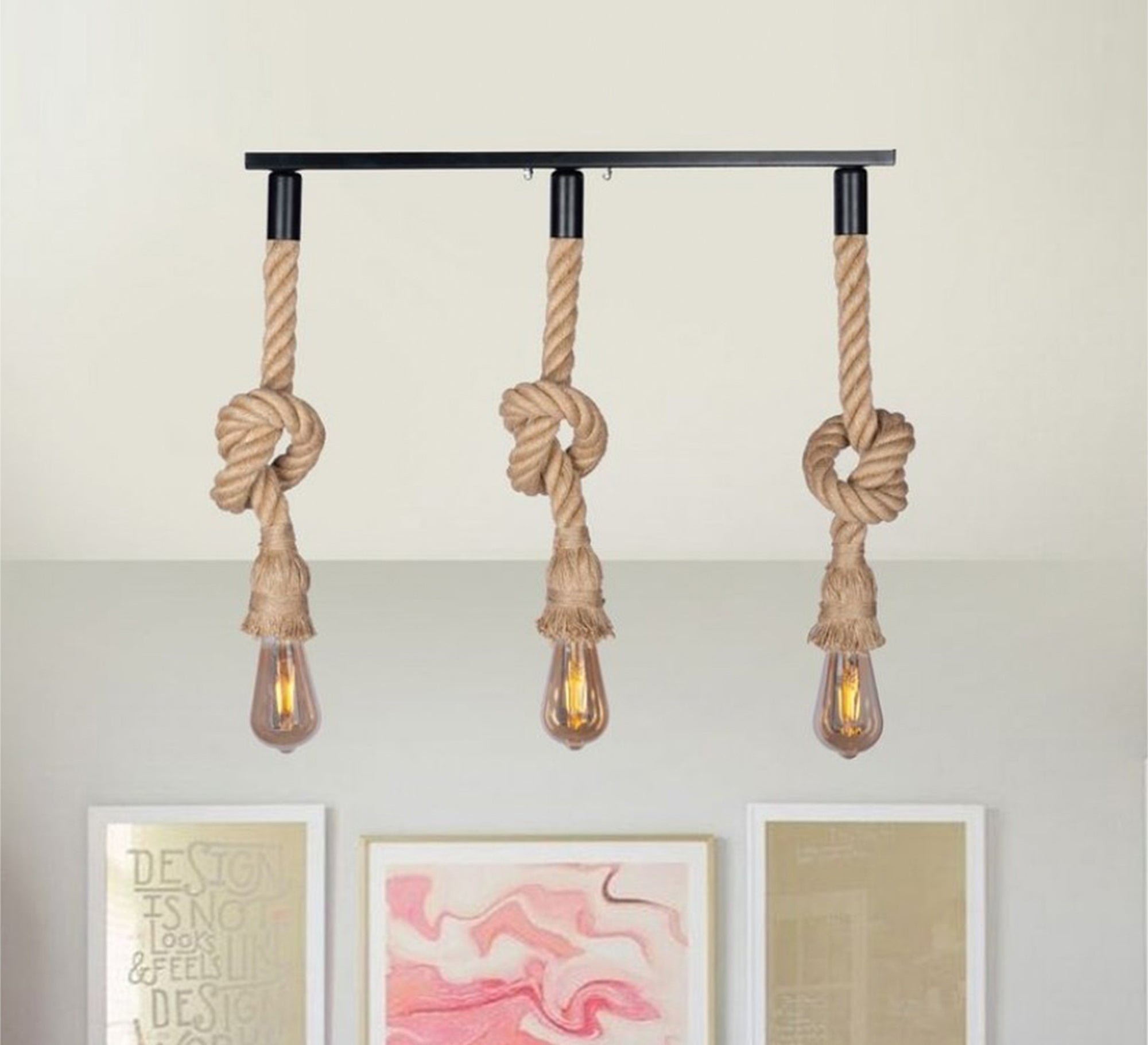 Modern Triple Chandelier with Hanging Light Fixtures Suspended by Cables - Vitrine Furniture - Lighting