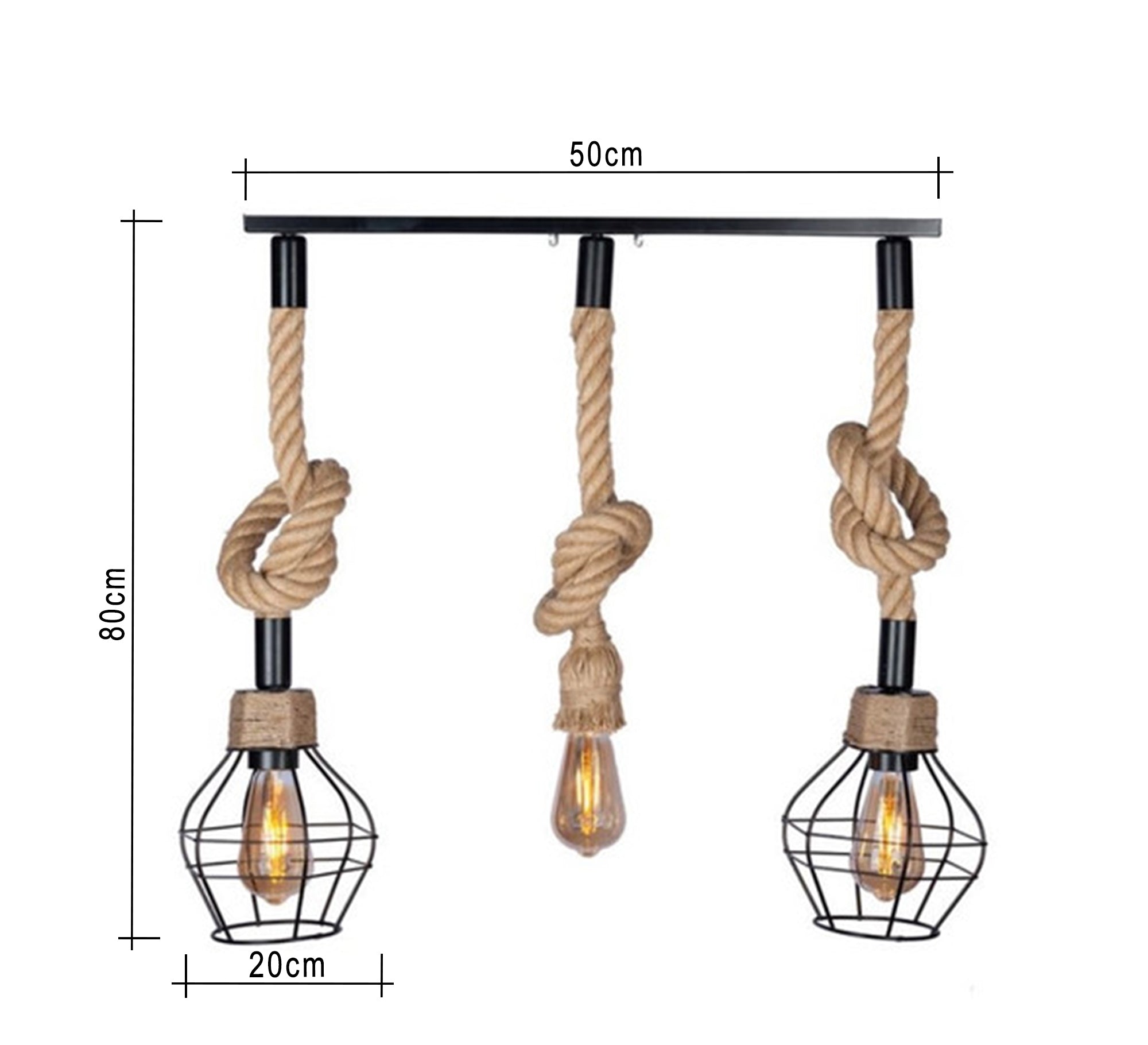 Modern Triple Chandelier with Hanging Light Fixtures Suspended by Cables, Two Units Inside a Black Metal Cage - Vitrine Furniture - Lighting