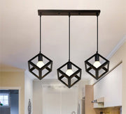 Modern Triple Chandelier with Square Black Cage Light Fixtures at Different Heights - Vitrine Furniture - Lighting